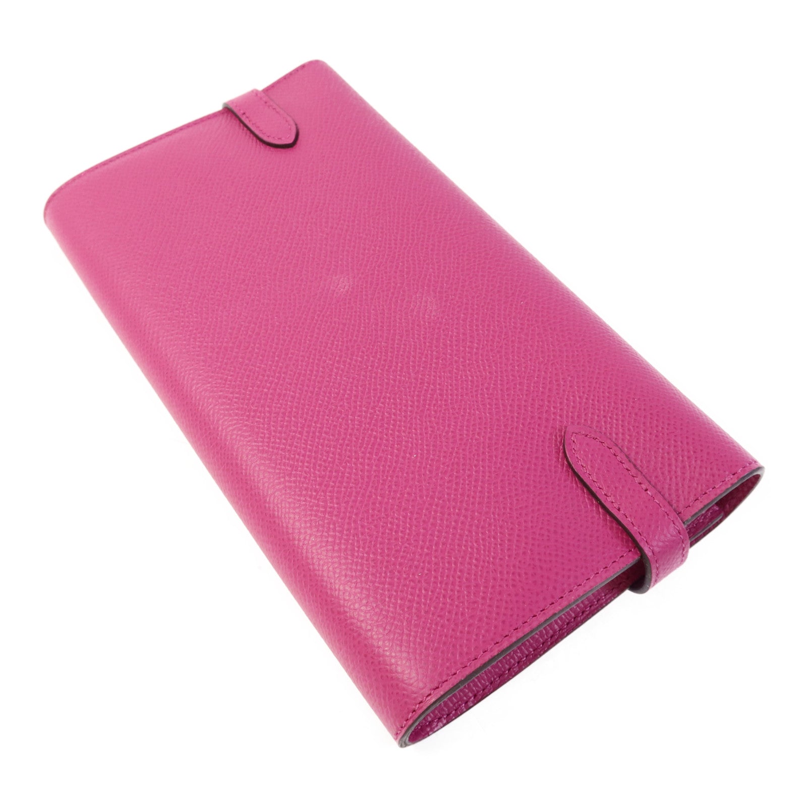 HERMES Epsom皮革Kelly Wallet銀扣長錢包Rose Purple
