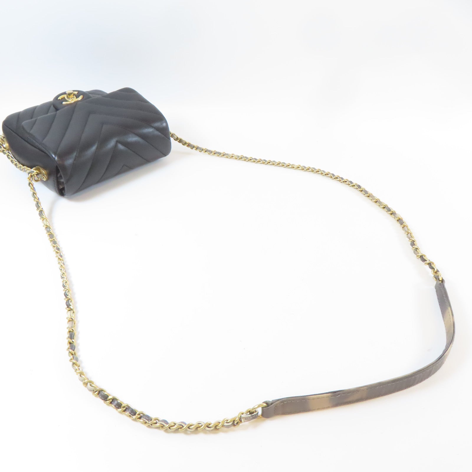 CHANEL 【激減優惠】斜紋牛皮皮革Chain Shoulder Bag金扣鏈帶肩背袋黑色