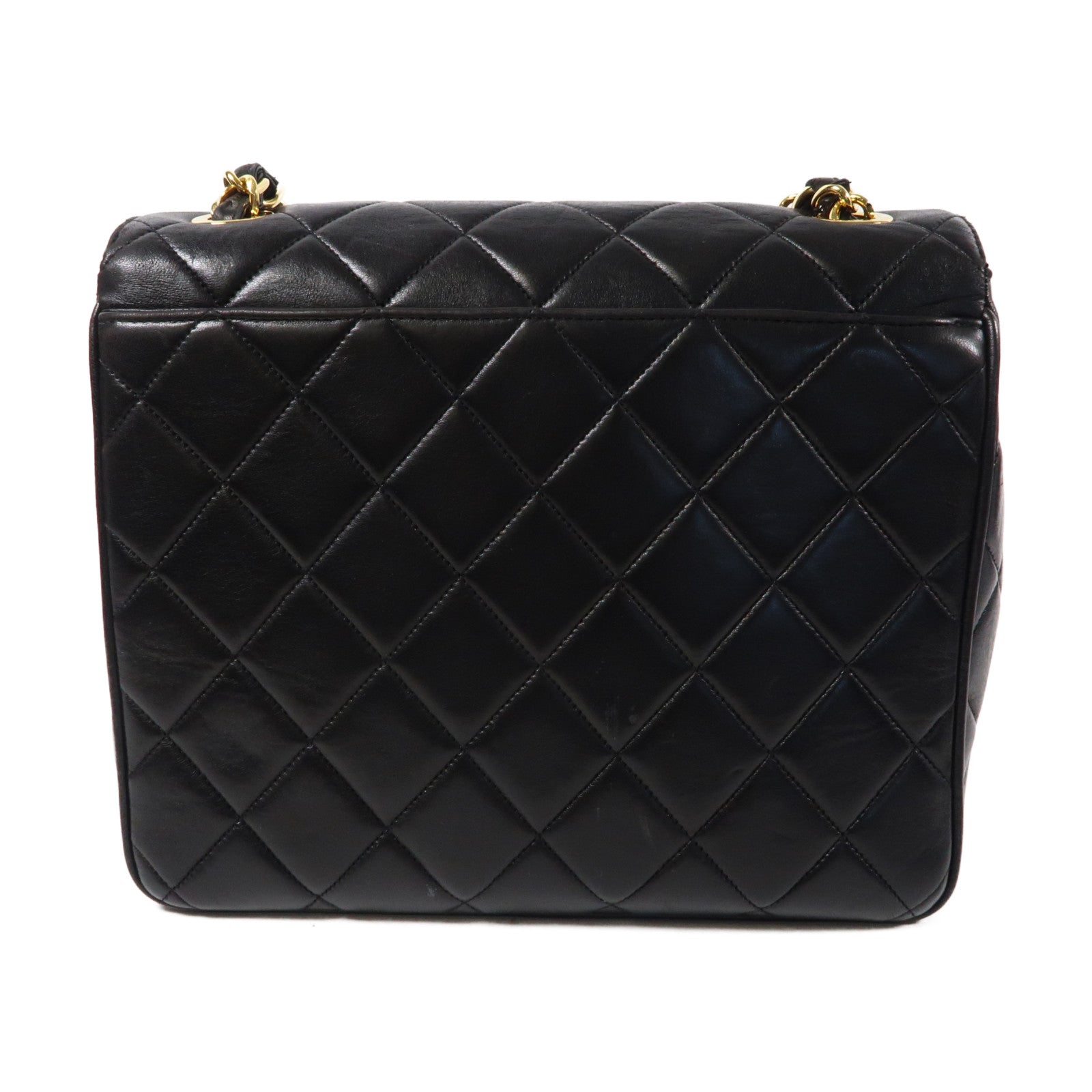 CHANEL 菱格牛皮皮革Vintage Chain Shoulder Bag金扣鏈帶肩背袋黑色
