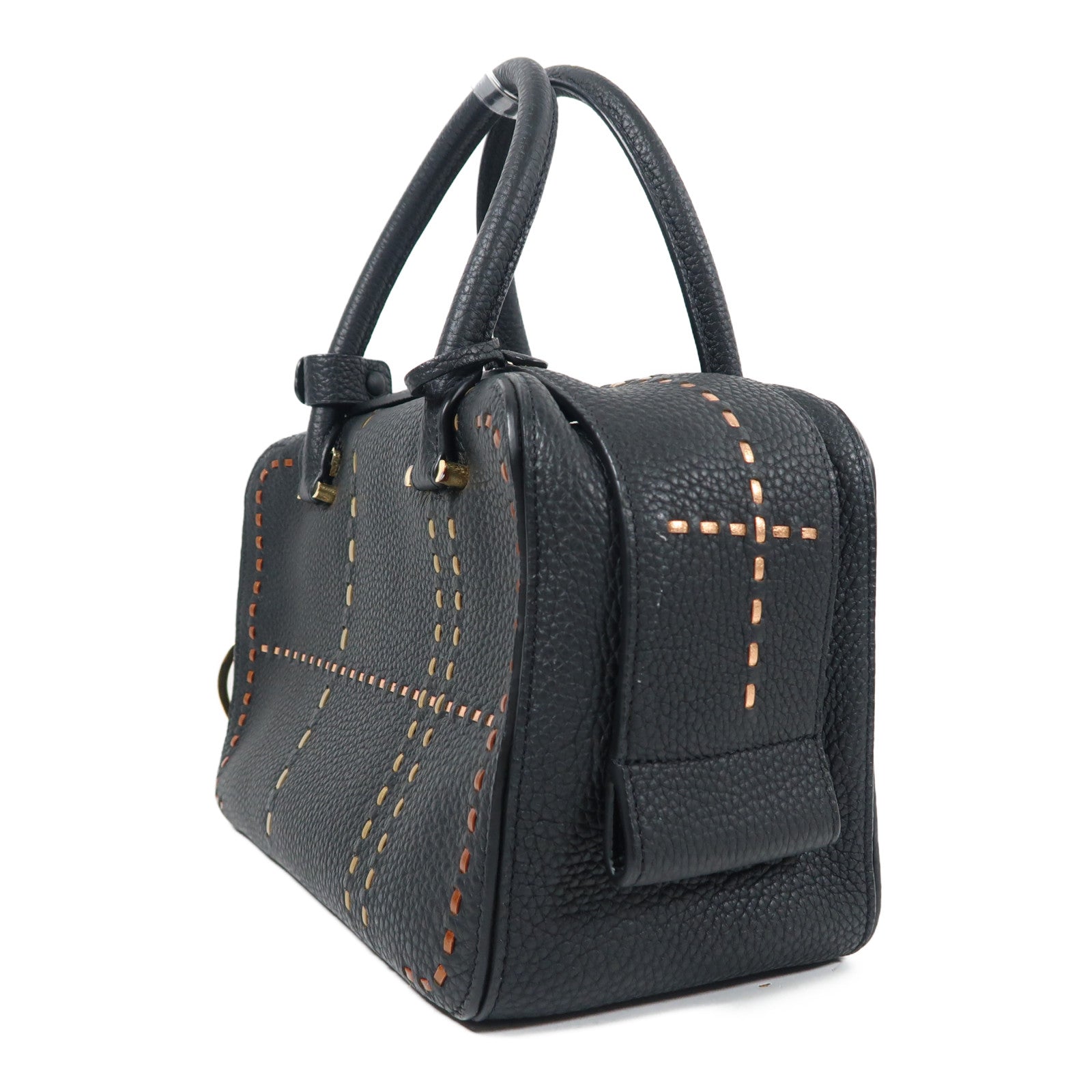 Delvaux 牛皮皮革Cool Box MM金扣手挽肩背兩用袋黑色