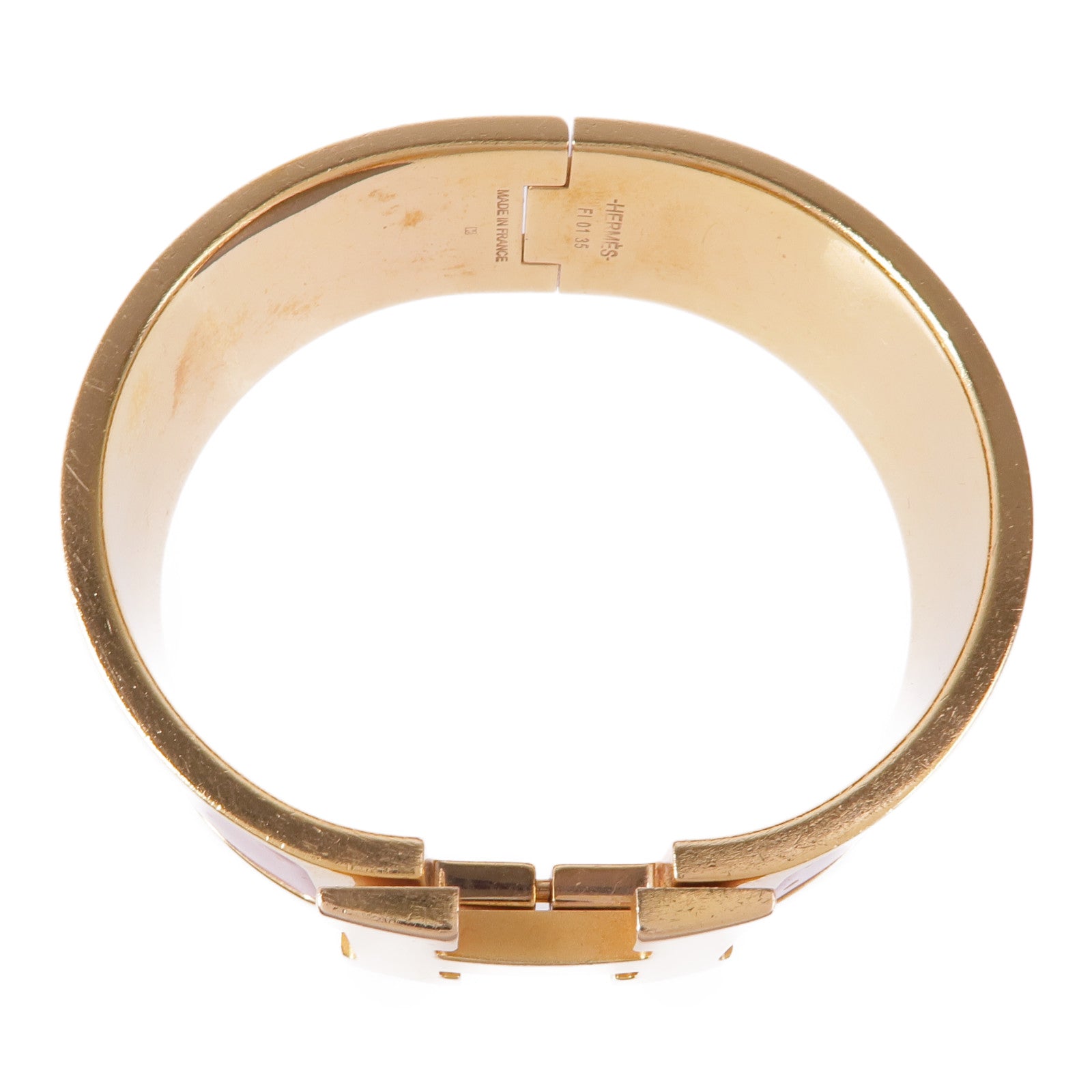 HERMES Clic Clac H Bracelet Enamel Metal Gold Pink