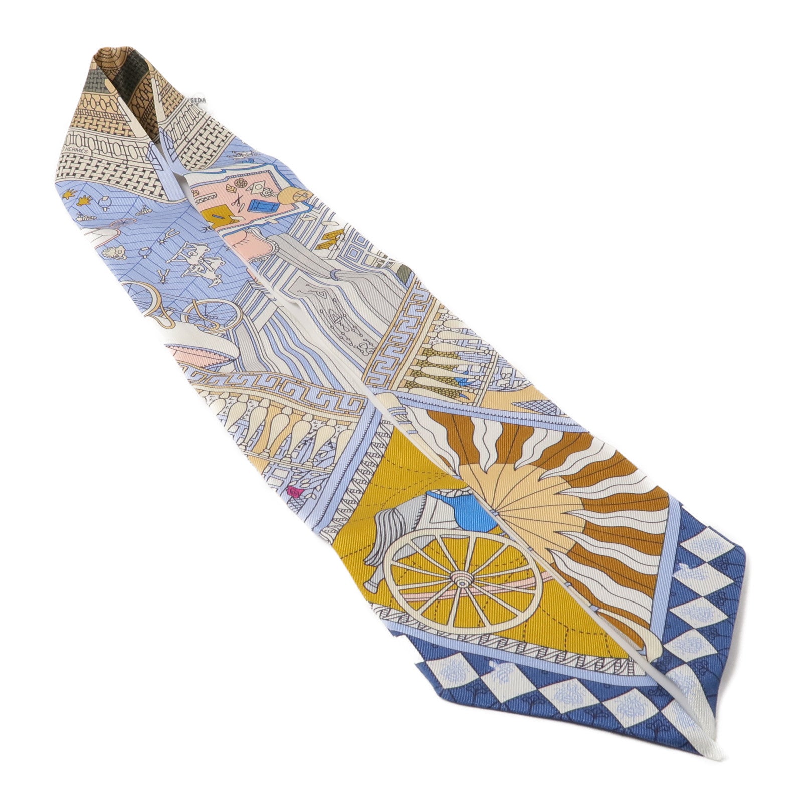 HERMES 絲質Twilly絲巾藍色/灰色