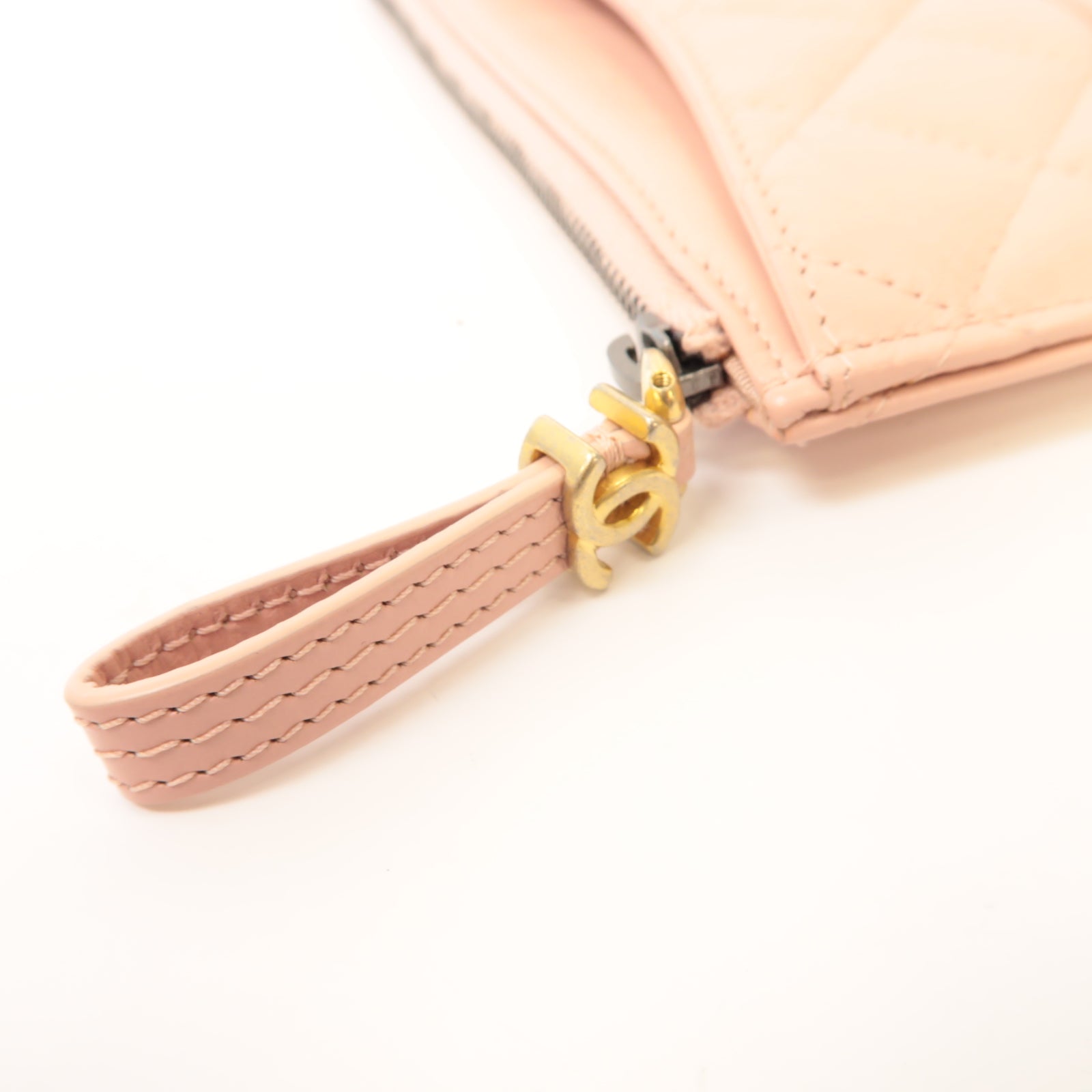 CHANEL 菱格皮革Zipped Long Wallet金扣粉紅色