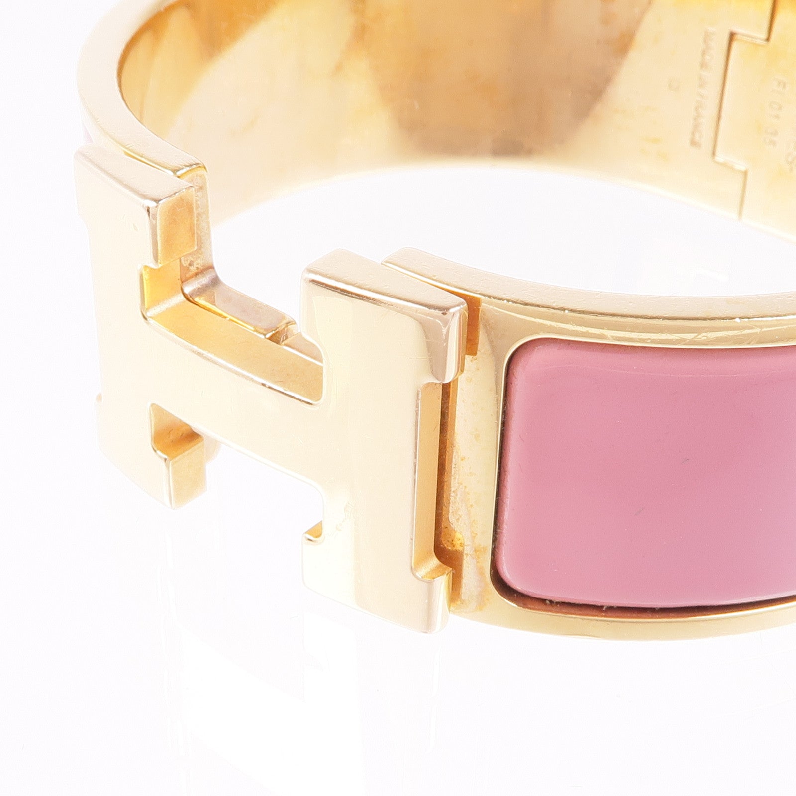 HERMES Clic Clac H Bracelet Enamel Metal Gold Pink