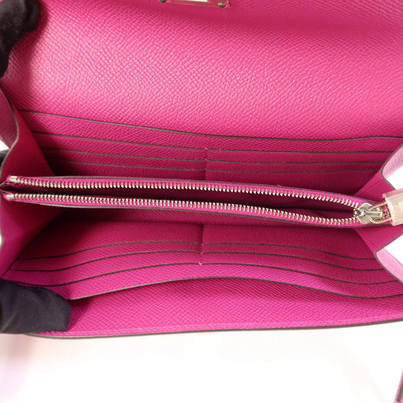 HERMES Epsom皮革Kelly Wallet銀扣長錢包Rose Purple