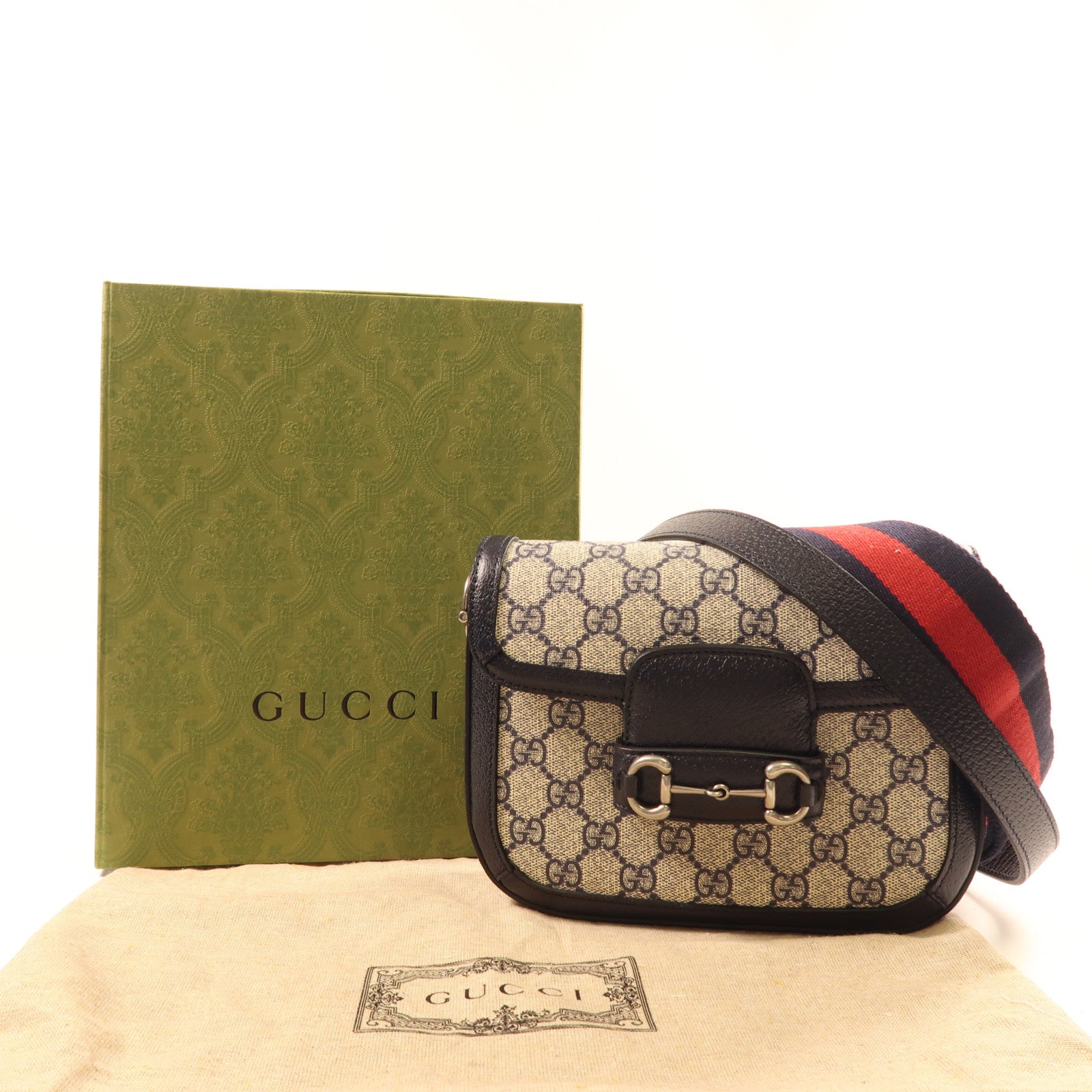 GUCCI 塗層帆布Horsebit 1955銀扣肩背袋