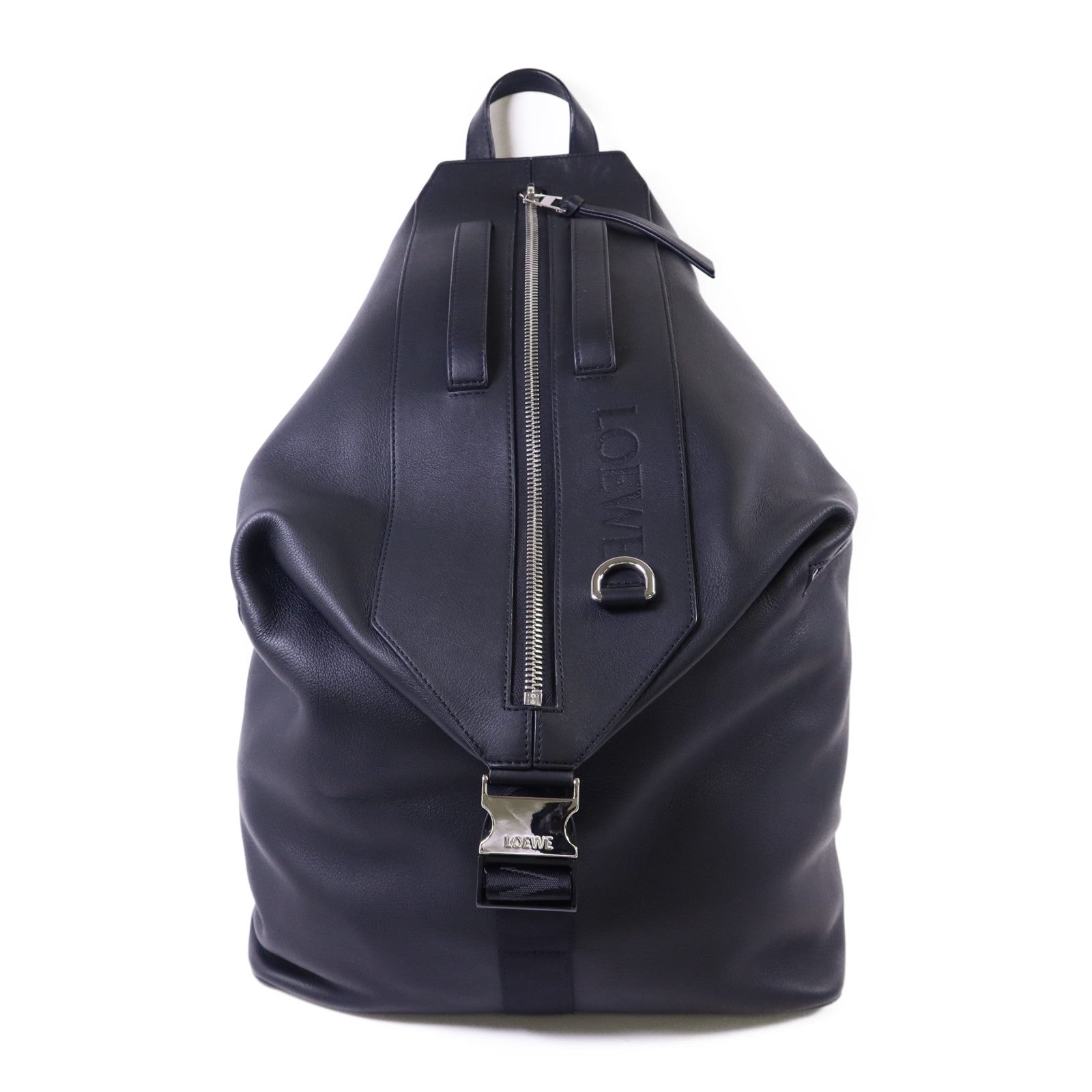 LOEWE 牛皮皮革Convertible Backpack銀扣背包