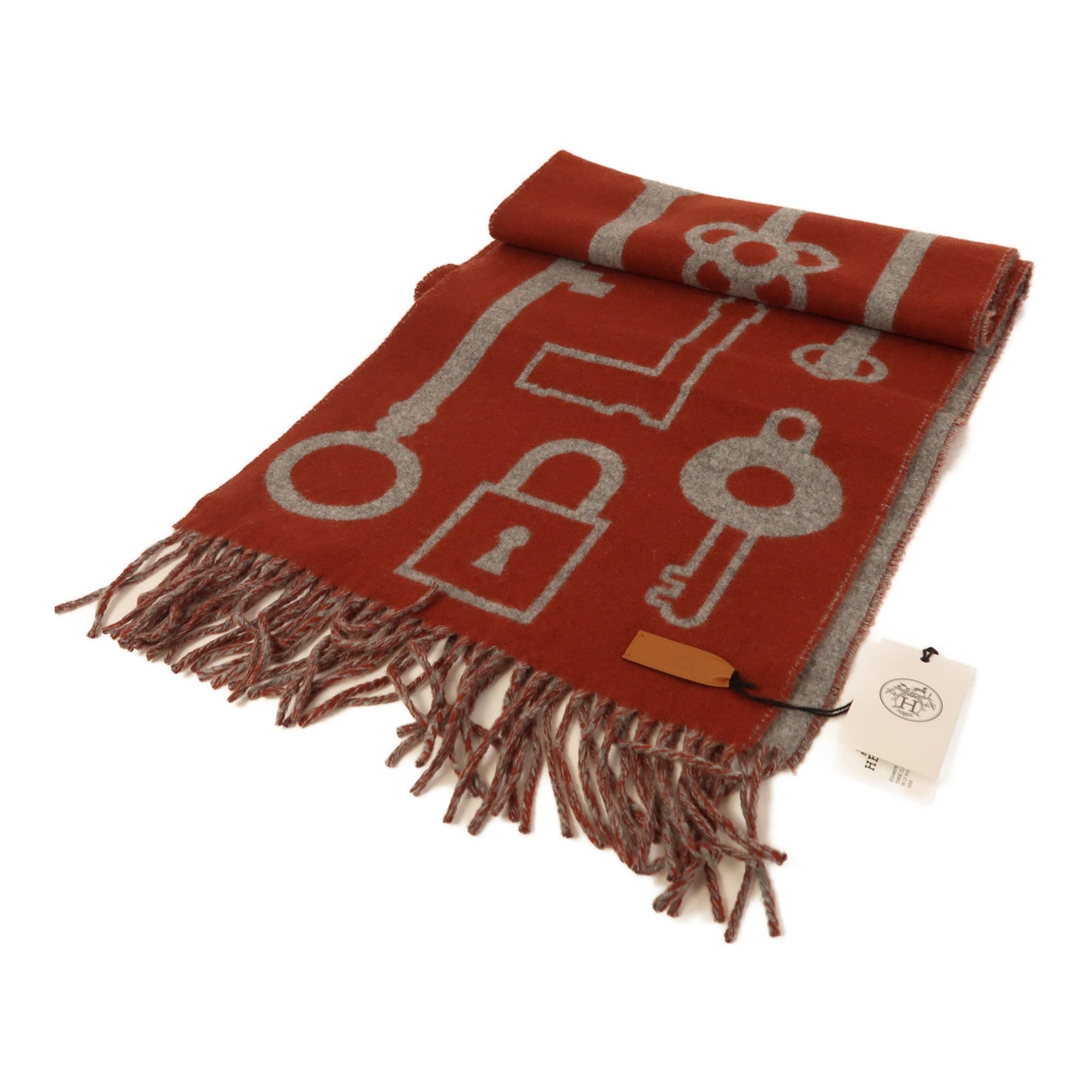 HERMES 羊絨Scarf圍巾灰色/紅色
