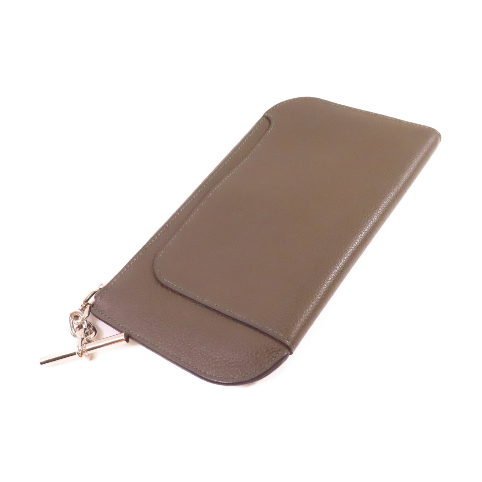 HERMES 【激減優惠】Evercolor皮革Phone Case銀扣手機包碳灰色