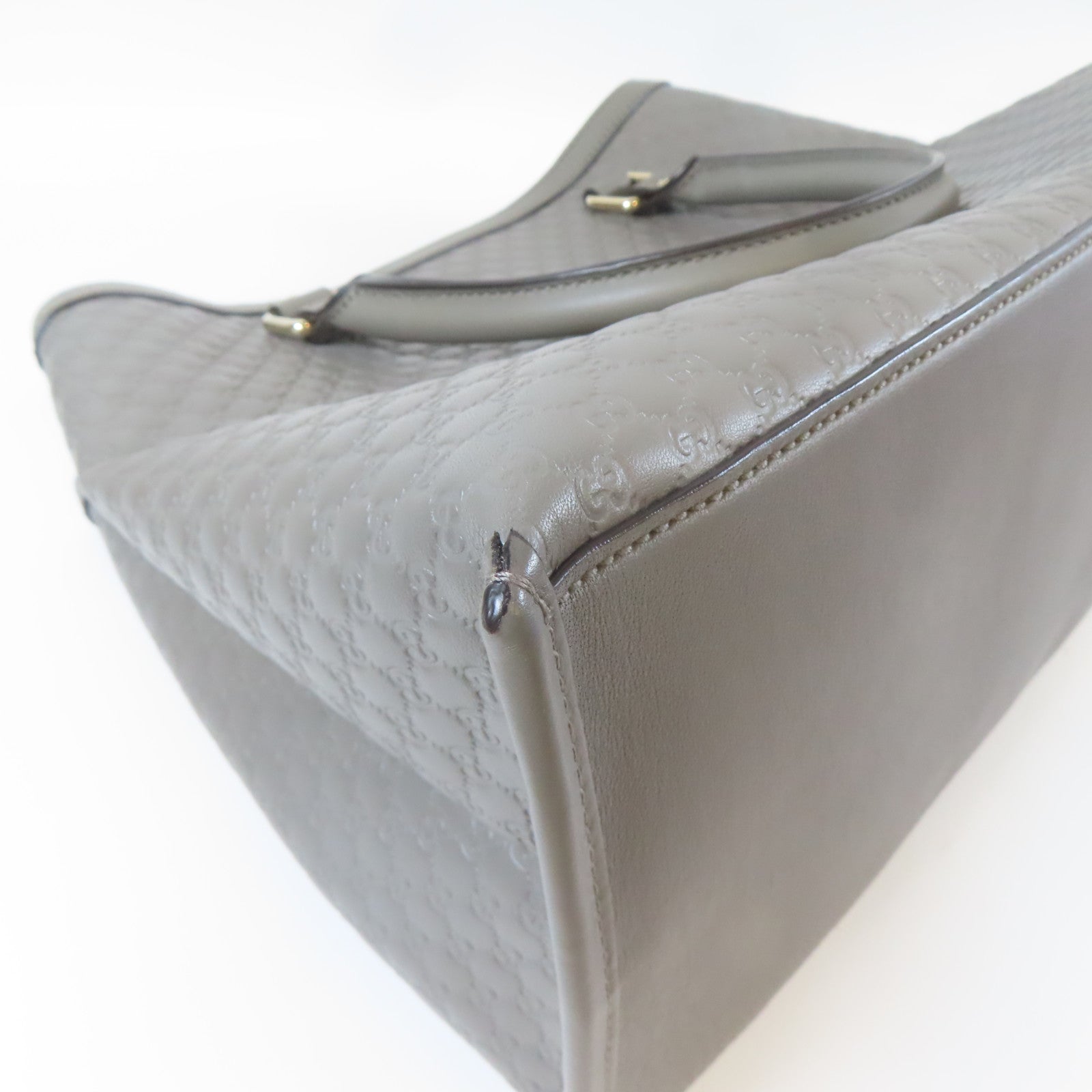 GUCCI 牛皮皮革Shoulder Bag金扣手挽肩背兩用袋灰色