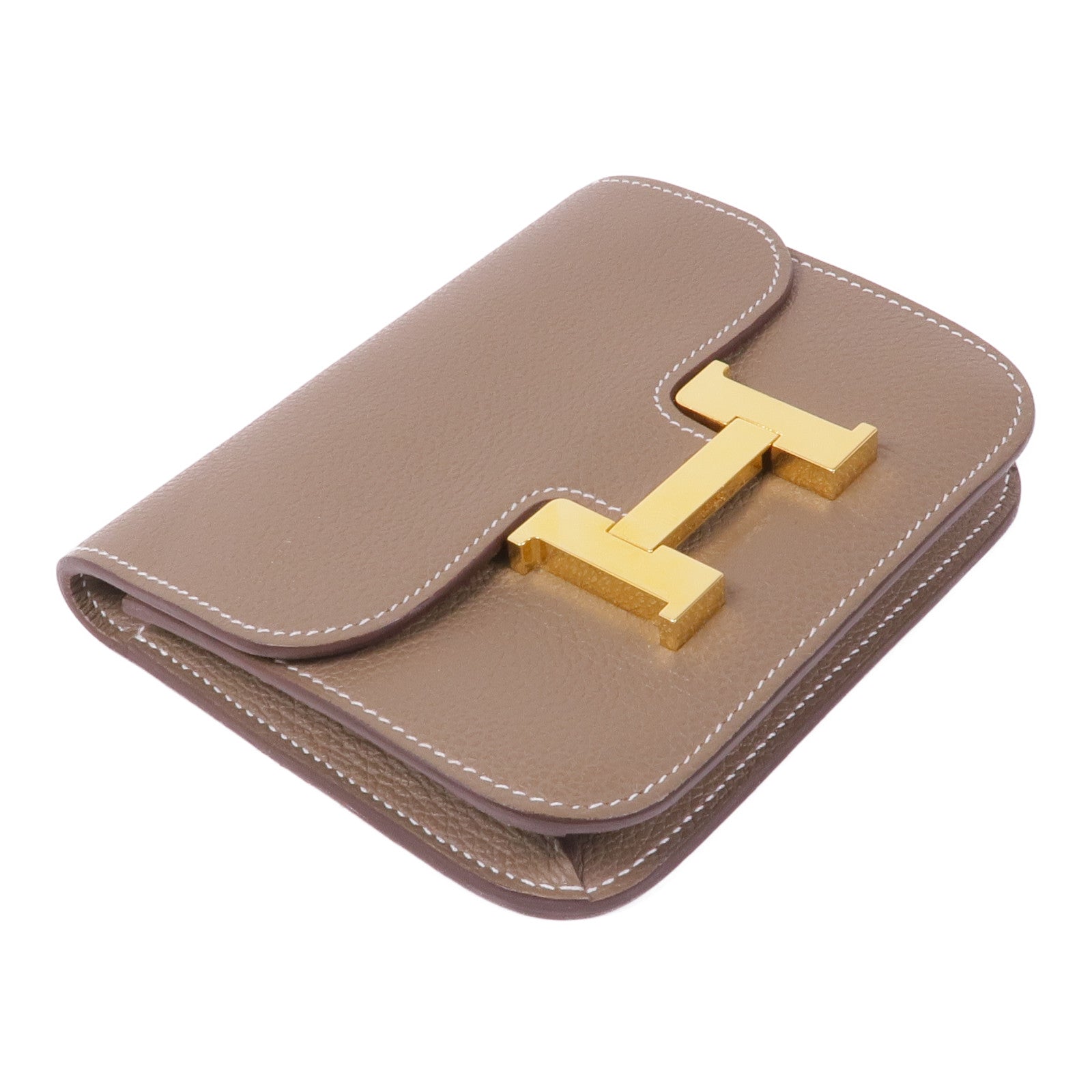 HERMES Evercolor皮革Constance Slim金扣錢包Etoupe