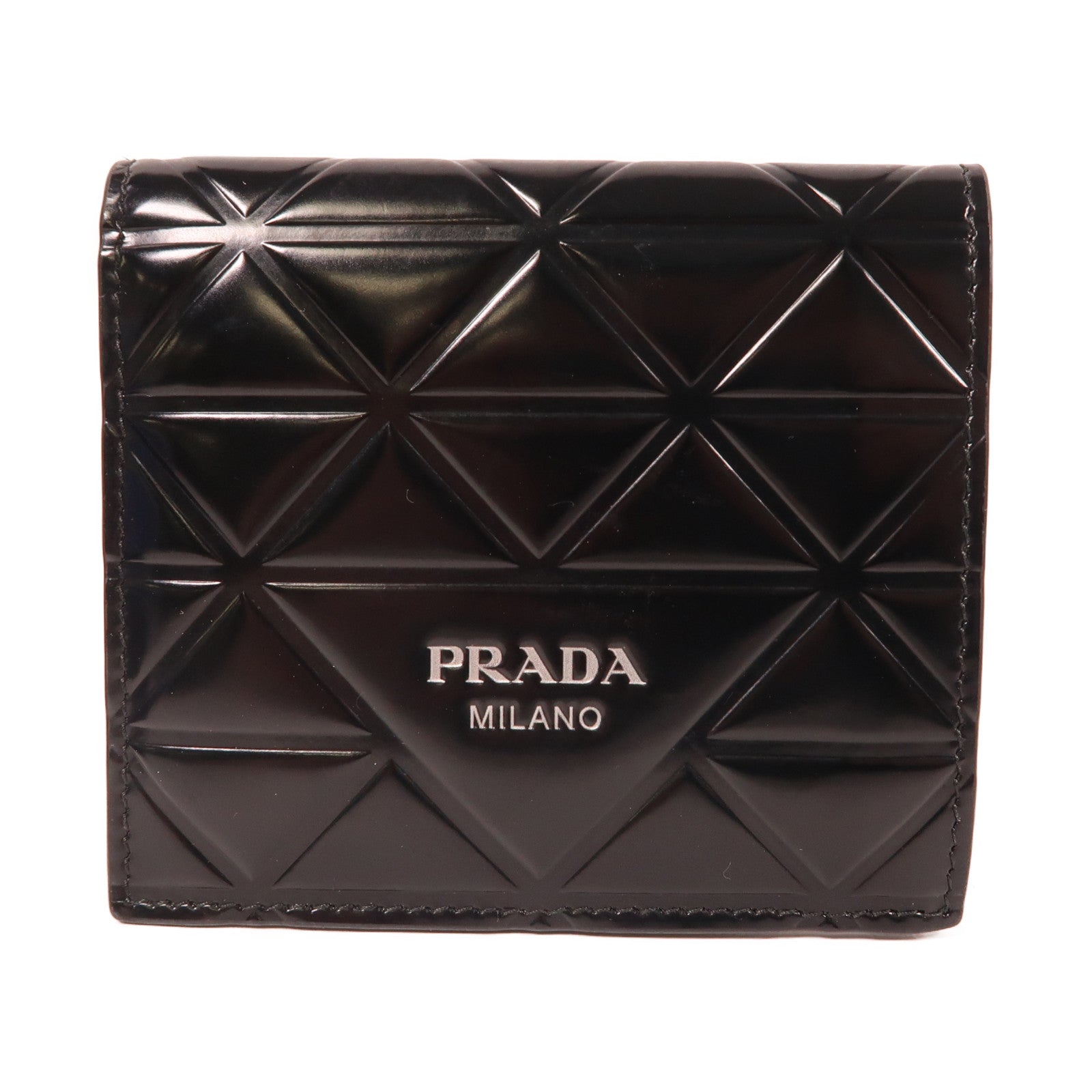 PRADA 【激減優惠】皮革Brushed Wallet折疊錢包黑色
