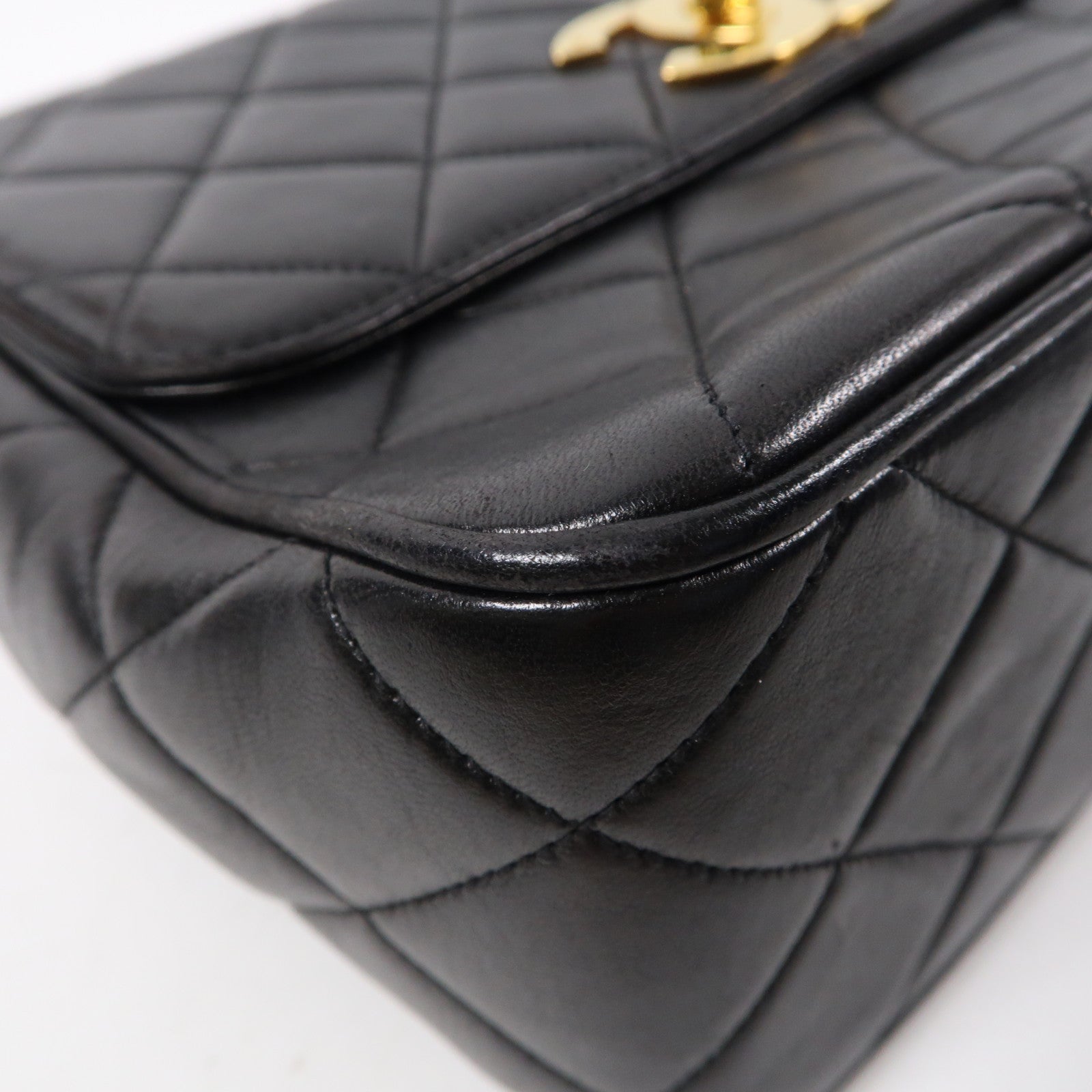 CHANEL 菱格牛皮皮革Vintage Chain Shoulder Bag金扣鏈帶肩背袋黑色