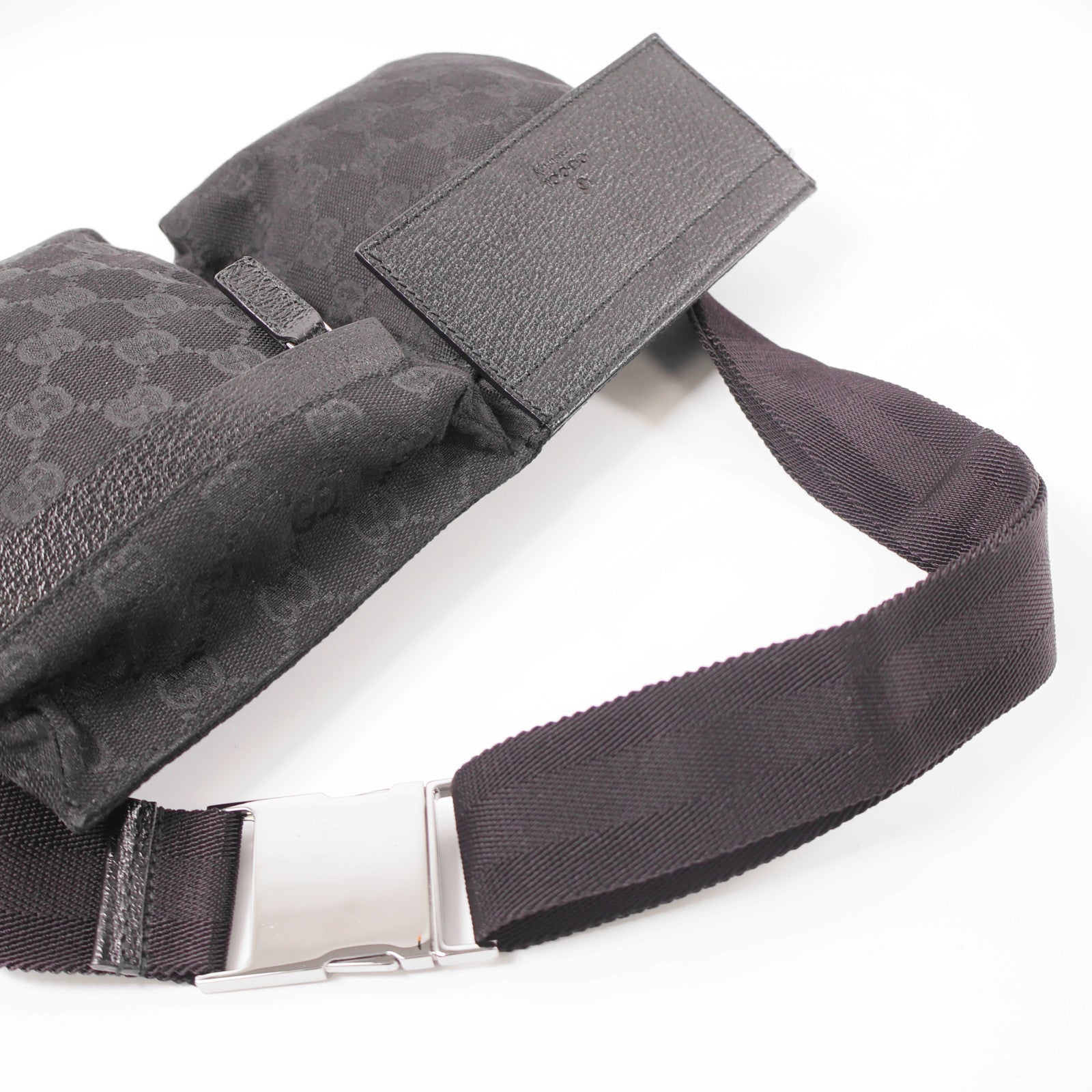 GUCCI 帆布Waist Bag銀扣腰包黑色