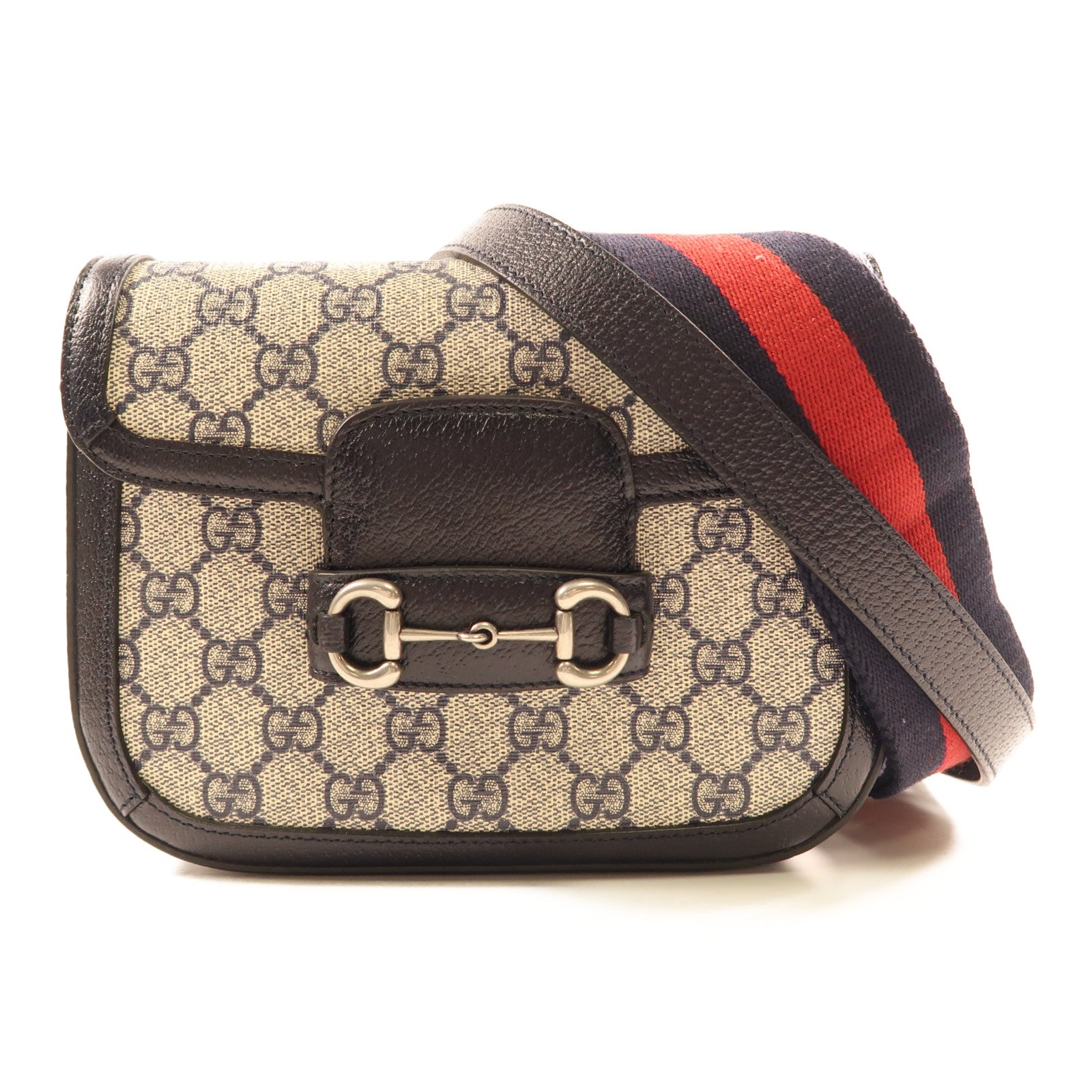 GUCCI 塗層帆布Horsebit 1955銀扣肩背袋