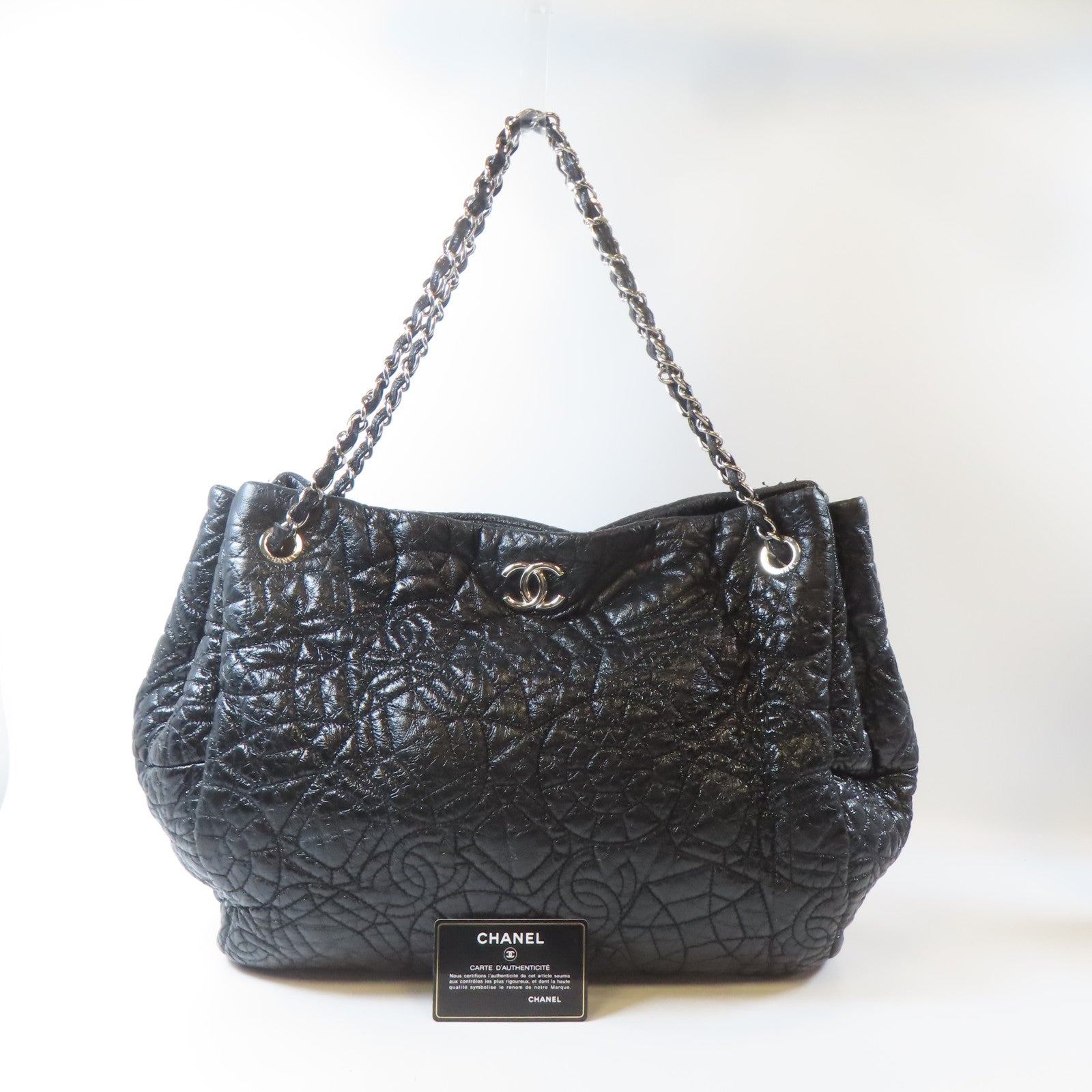 CHANEL 【激減優惠】塗層帆布Chain Shoulder Bag銀扣鏈帶肩背袋黑色