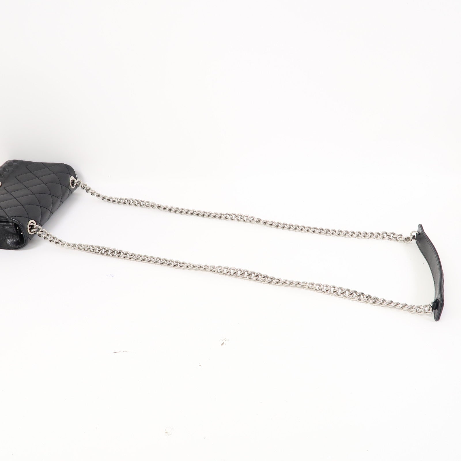 CHANEL 【激減優惠】菱格牛皮皮革Chain Shoulder銀扣鏈帶肩背袋黑色