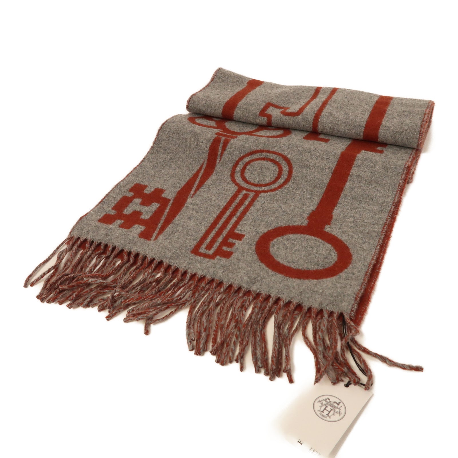HERMES 羊絨Scarf圍巾灰色/紅色