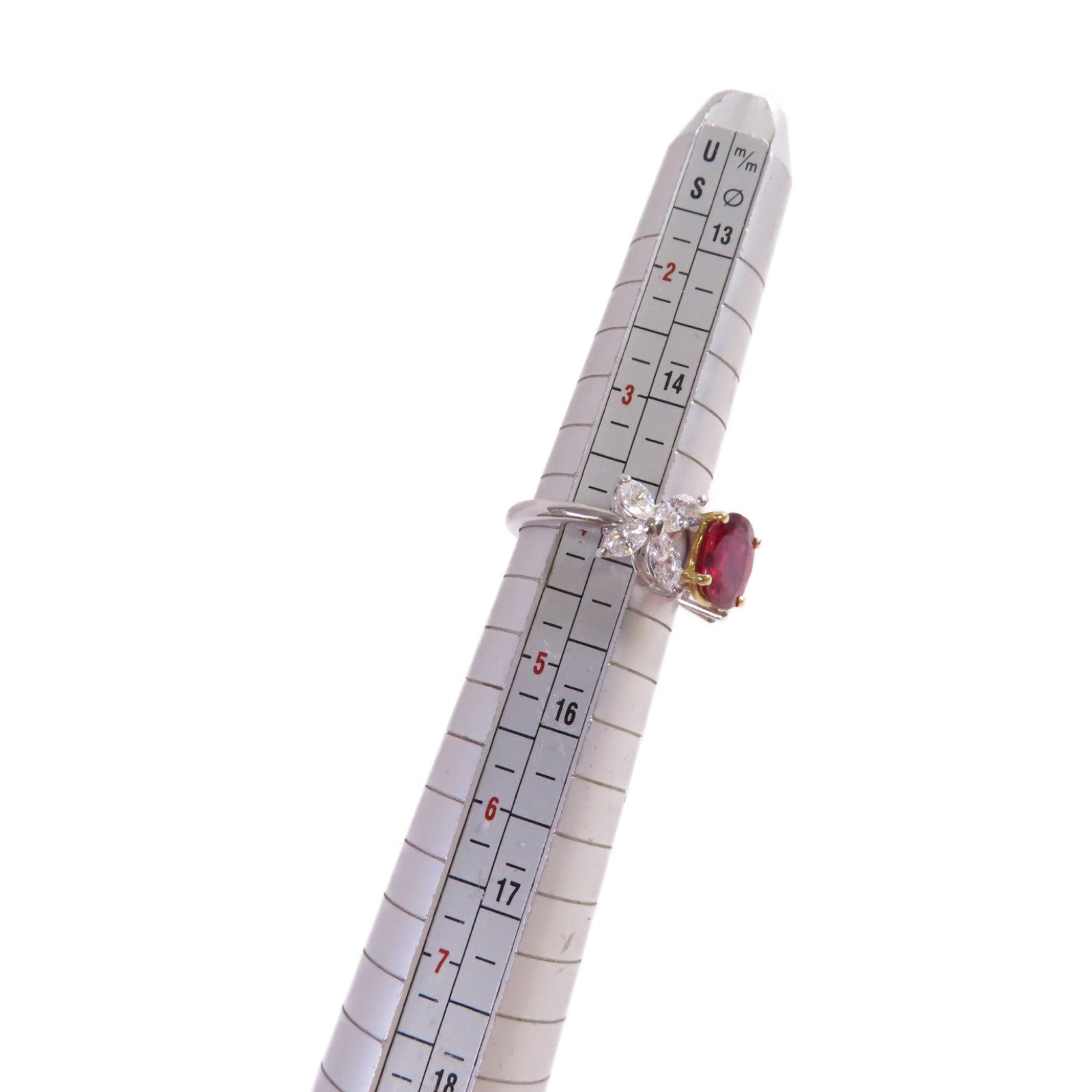 JEWELRY 18K黃金/PT900鉑金/1.43ct紅寶石/0.87ct鑚石Ruby Diamond Ring戒指US#4