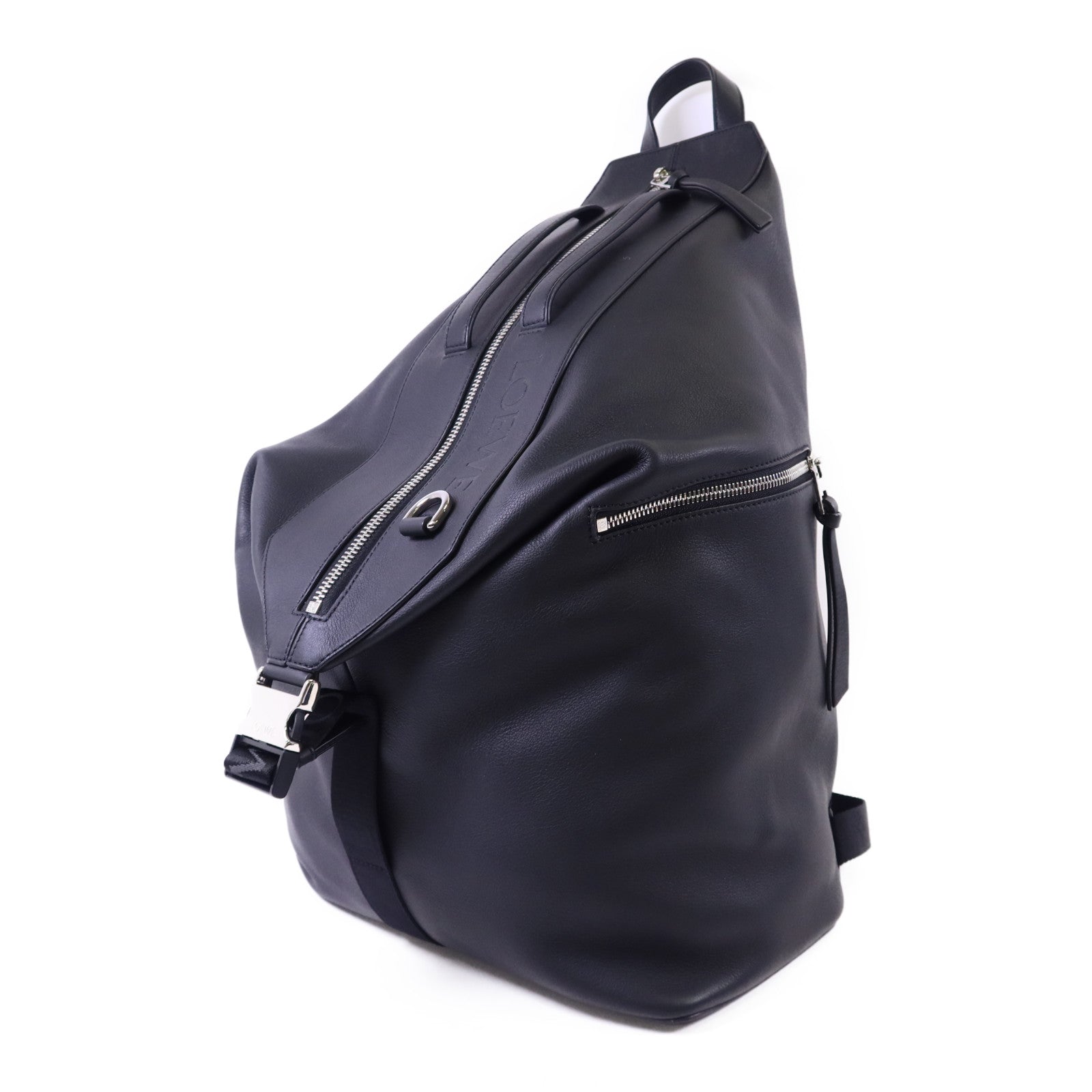 LOEWE 牛皮皮革Convertible Backpack銀扣背包