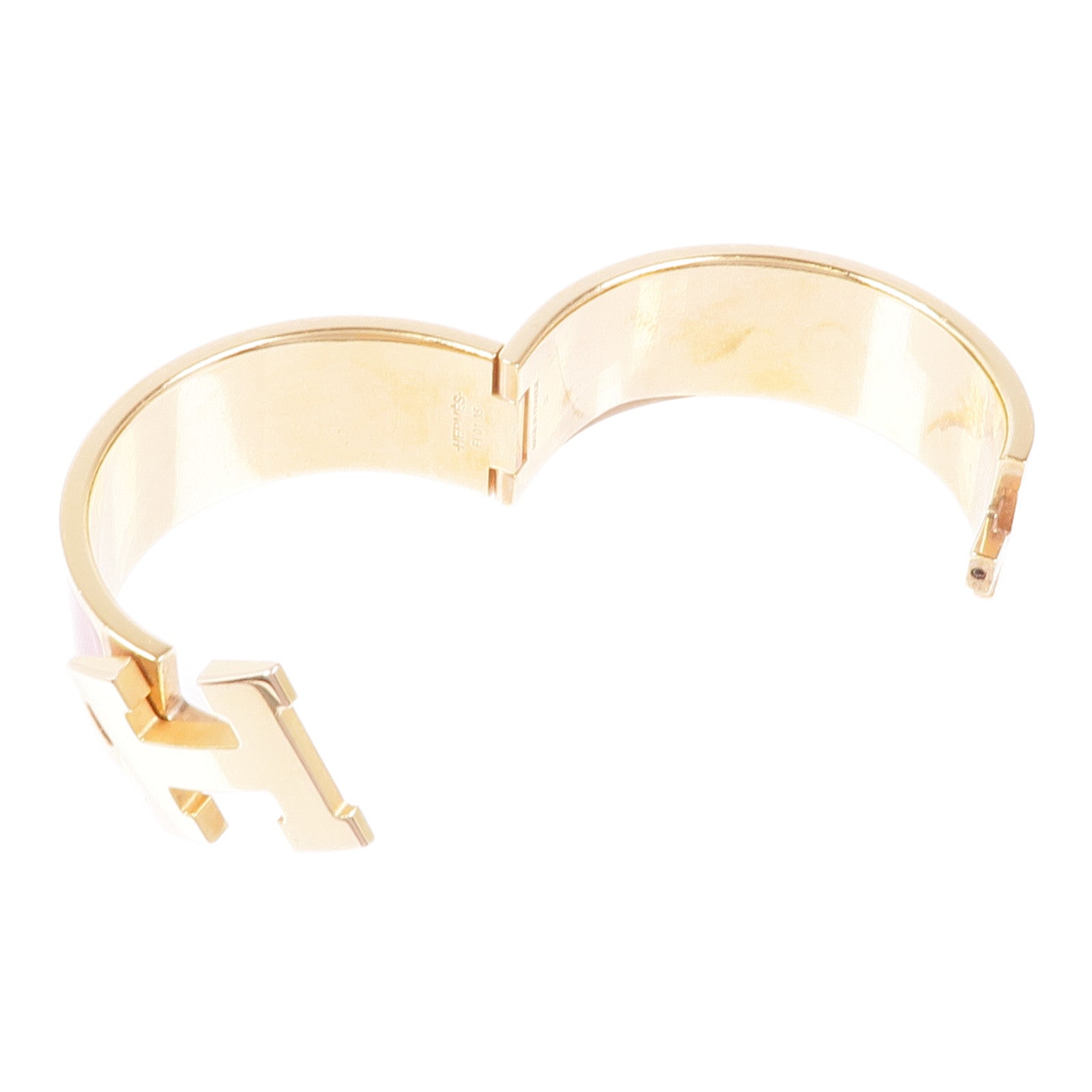 HERMES Clic Clac H Bracelet Enamel Metal Gold Pink