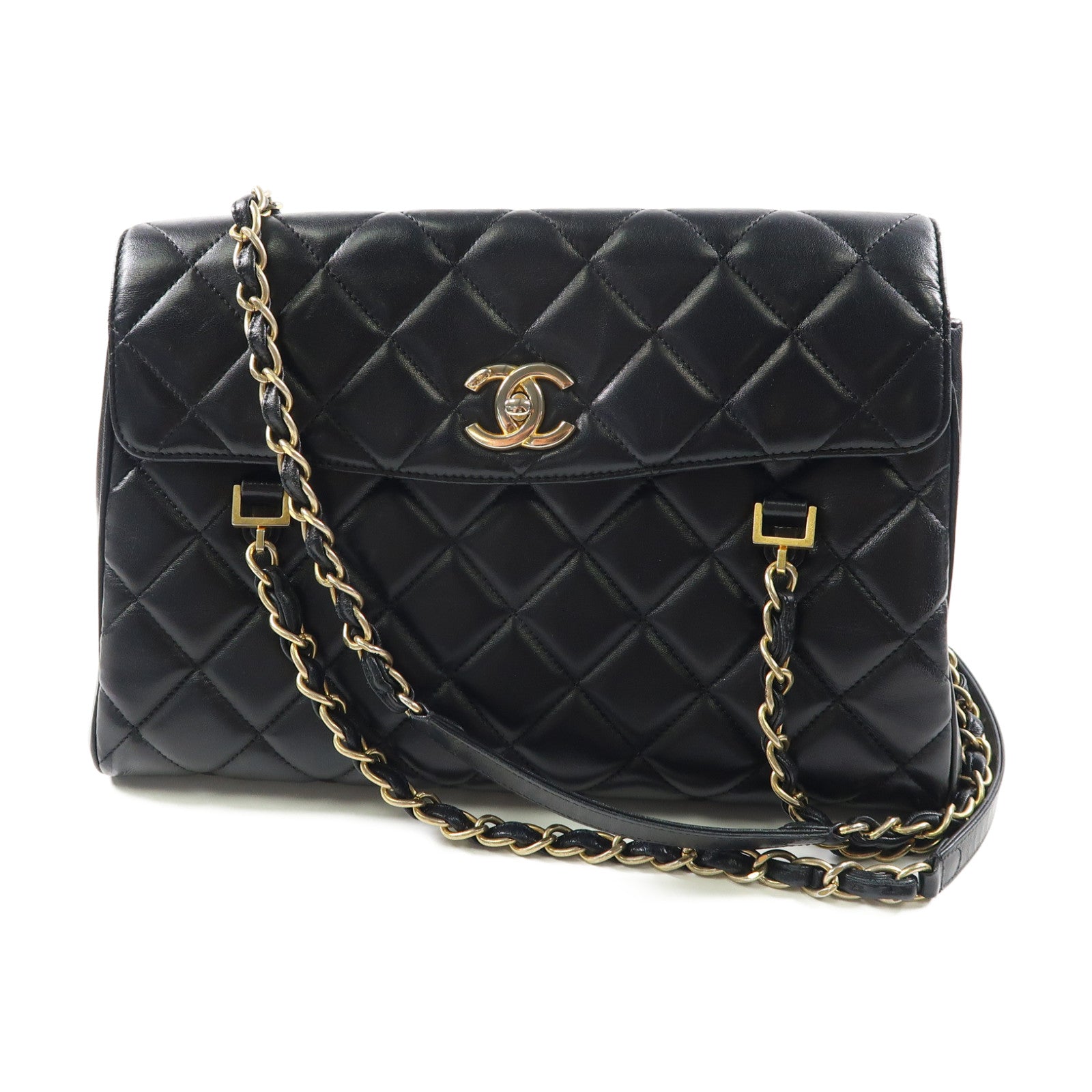 CHANEL 【激減優惠】菱格羊皮皮革Shoulder Bag金扣鏈帶肩背袋黑色