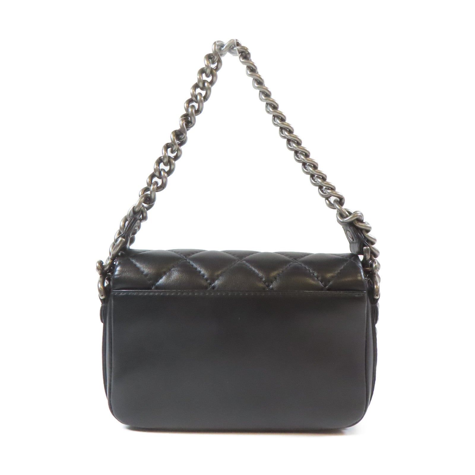 CHANEL 【激減優惠】菱格牛皮皮革2 Way Chain Shoulder Bag銀扣鏈帶手挽肩背兩用袋黑色