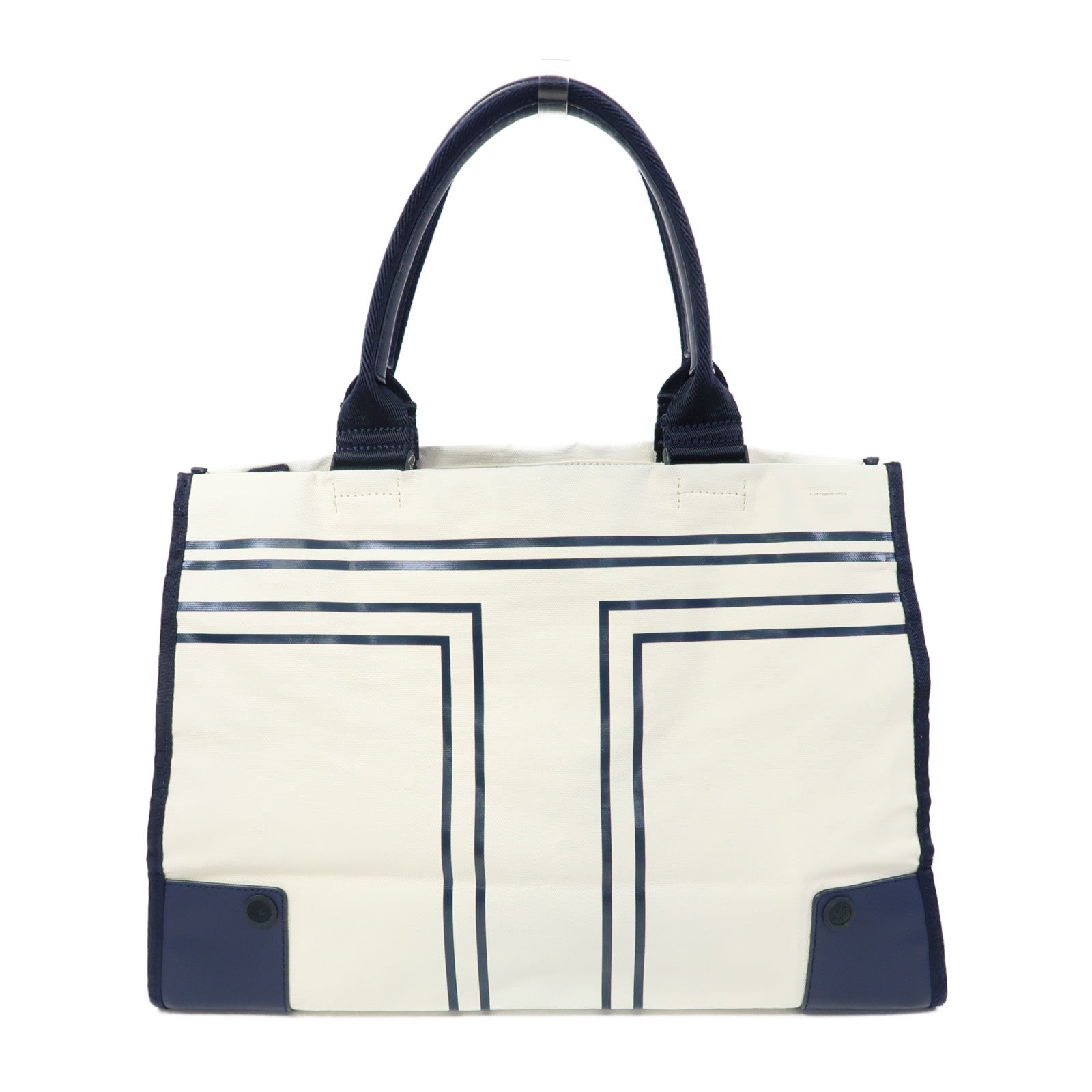 Tory Burch 塗層帆布Tote Bag銀扣手挽袋白色/藍色