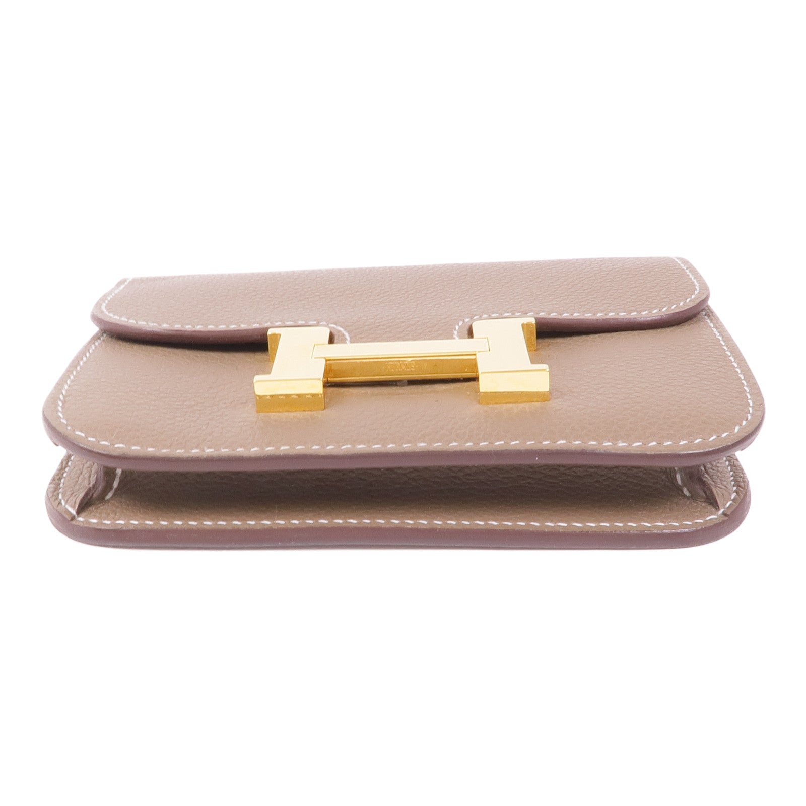 HERMES Evercolor皮革Constance Slim金扣錢包Etoupe