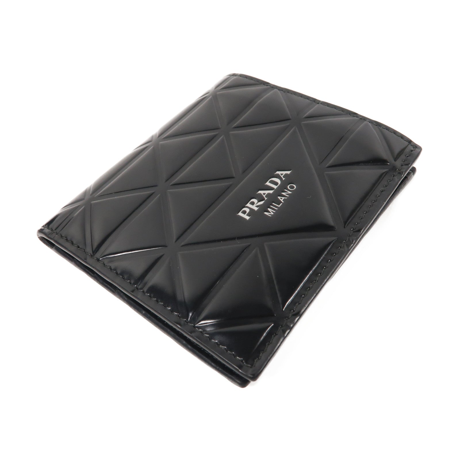 PRADA 【激減優惠】皮革Brushed Wallet折疊錢包黑色
