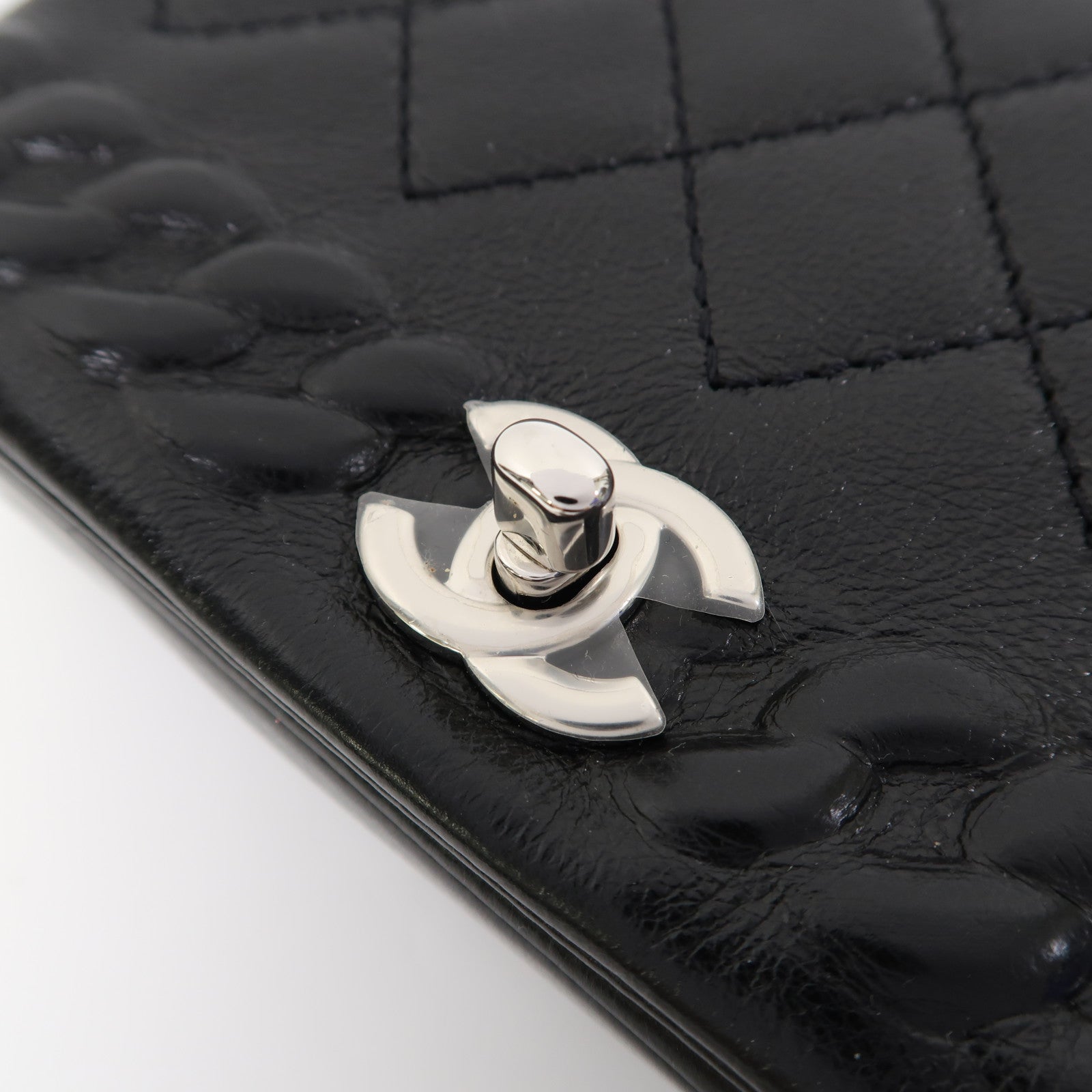 CHANEL 【激減優惠】菱格牛皮皮革Chain Shoulder銀扣鏈帶肩背袋黑色