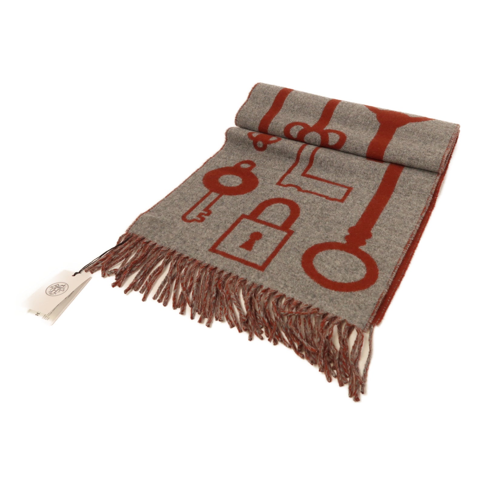 HERMES 羊絨Scarf圍巾灰色/紅色