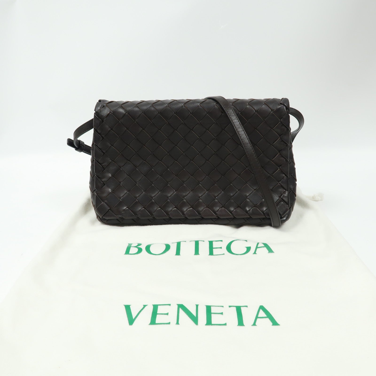 BOTTEGA VENETA 織紋皮革Shoulder Bag金扣肩背袋啡色