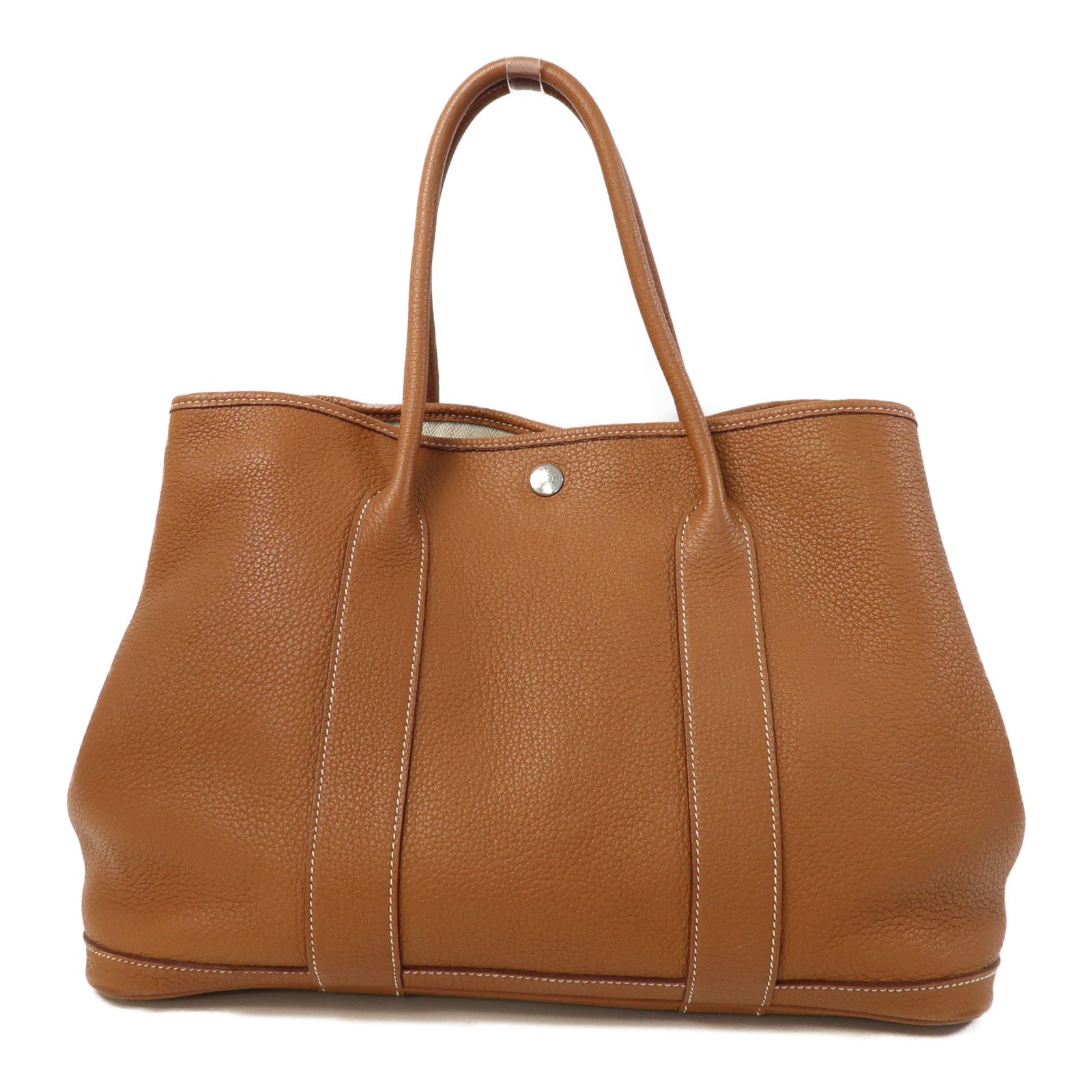 HERMES Negonda皮革Garden Party PM銀扣手挽袋金色