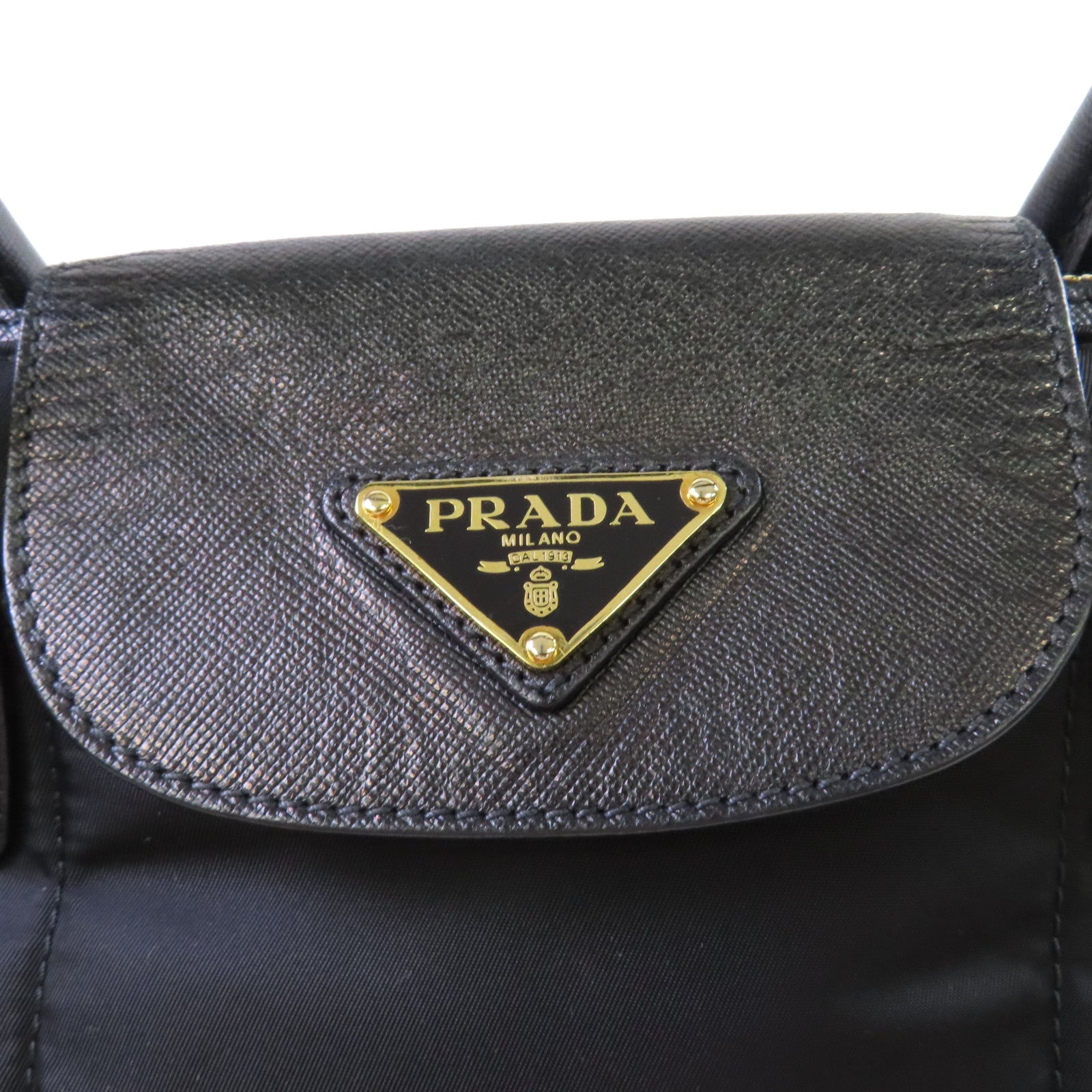 PRADA 尼龍/Saffiano皮革2Way Shoulder Bag金扣手挽肩背兩用袋黑色