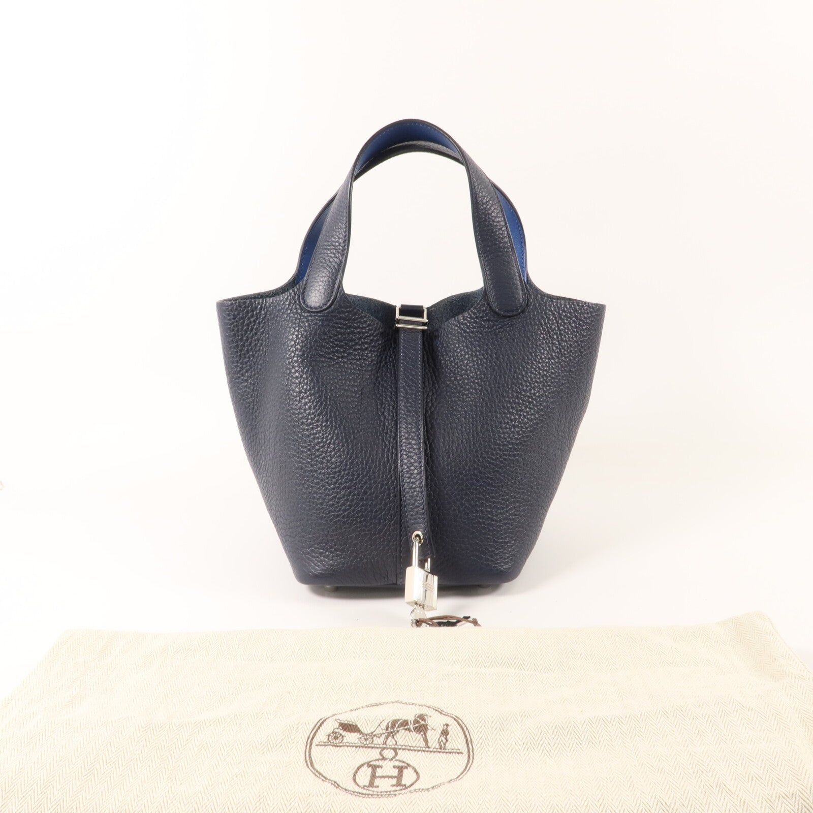 HERMES Clemence皮革Picotin PM手挽袋Bleu Nuit/Bleu Franc