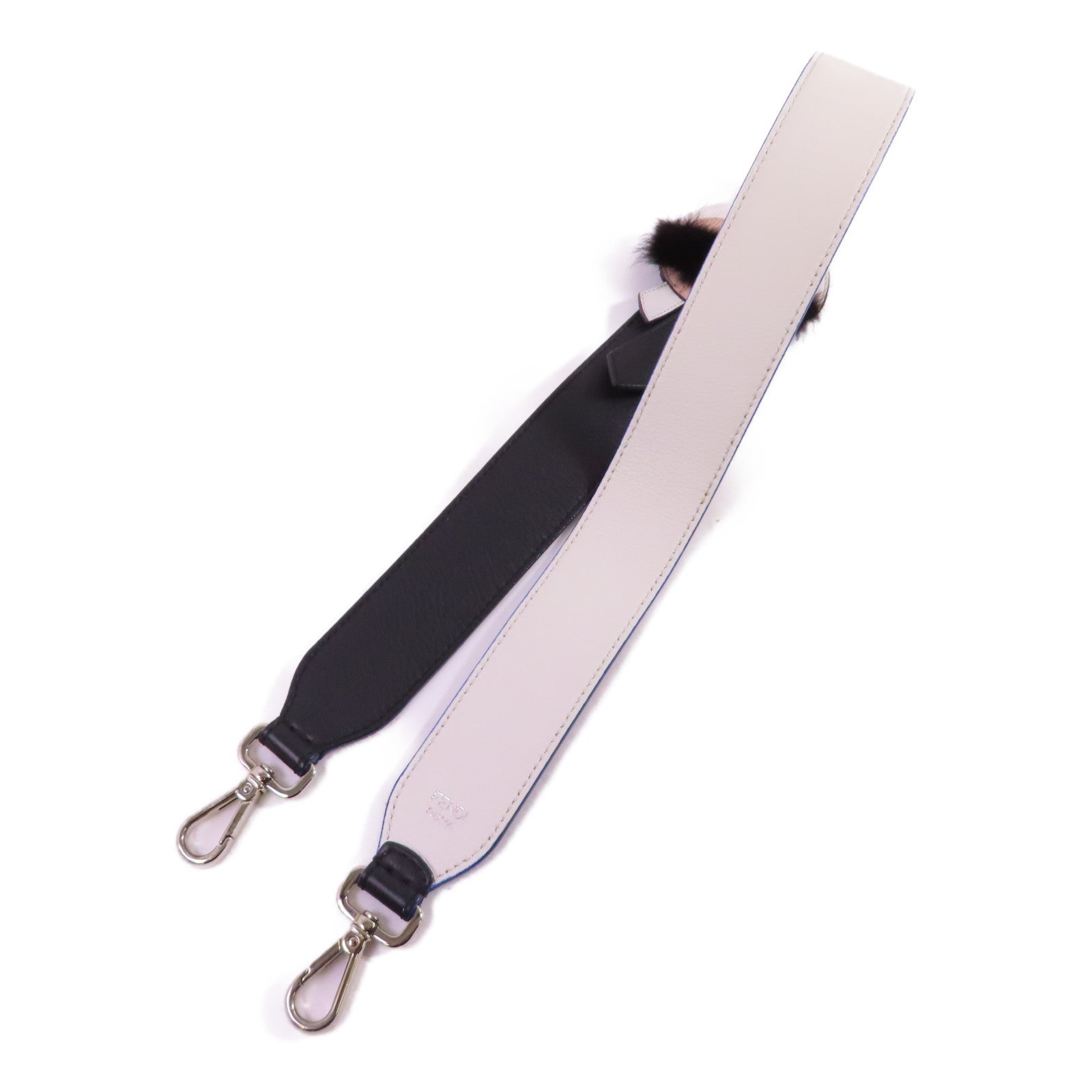 FENDI 【激減優惠】牛皮皮革/毛茸Shulder Strap銀扣肩背帶
