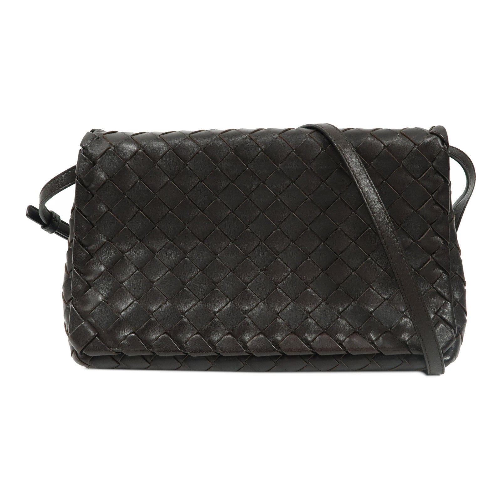BOTTEGA VENETA 織紋皮革Shoulder Bag金扣肩背袋啡色