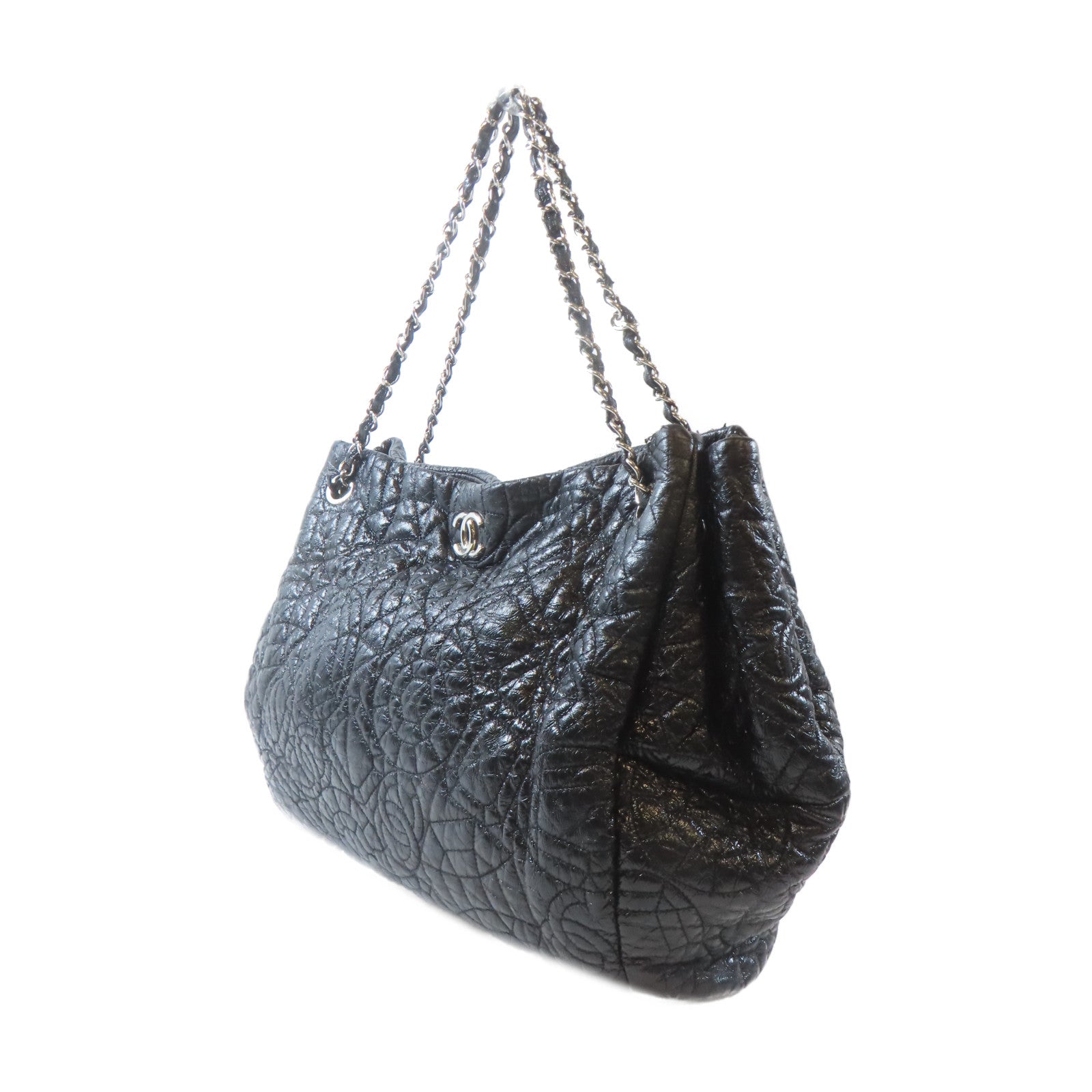 CHANEL 【激減優惠】塗層帆布Chain Shoulder Bag銀扣鏈帶肩背袋黑色