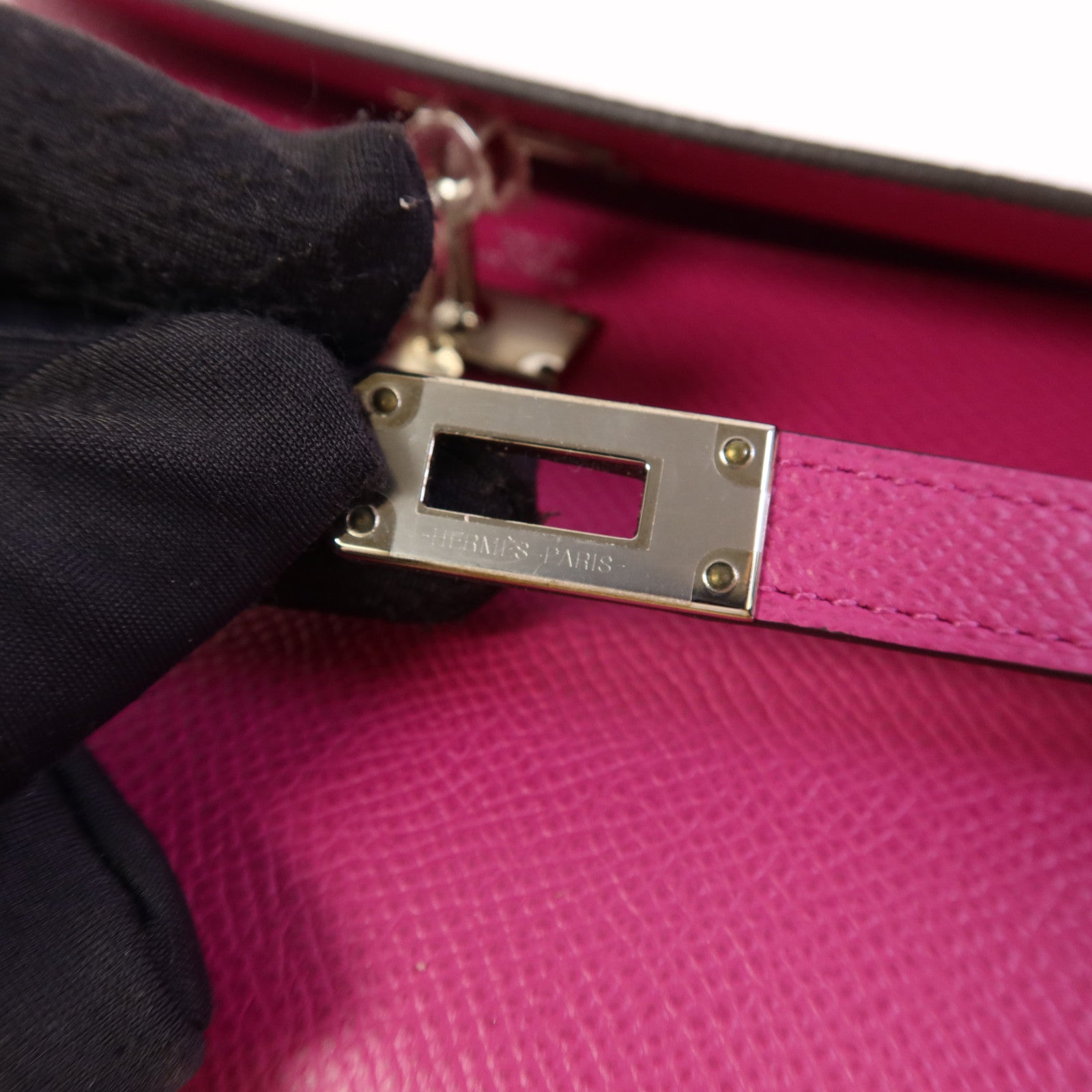 HERMES Epsom皮革Kelly Wallet銀扣長錢包Rose Purple