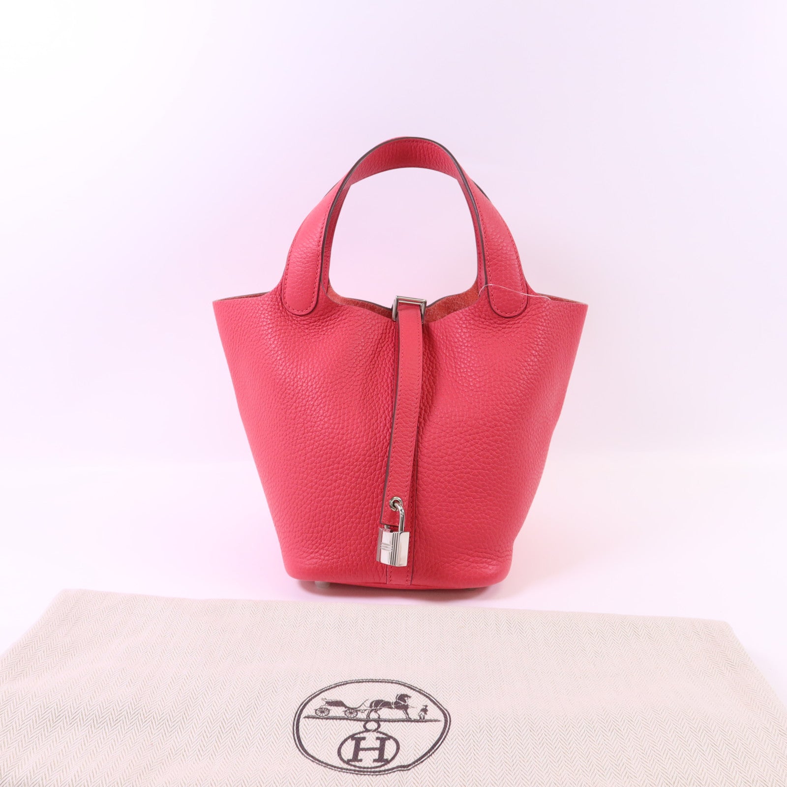 HERMES 【激減優惠】Clemence皮革Picotin PM銀扣手挽袋Rose Extreme