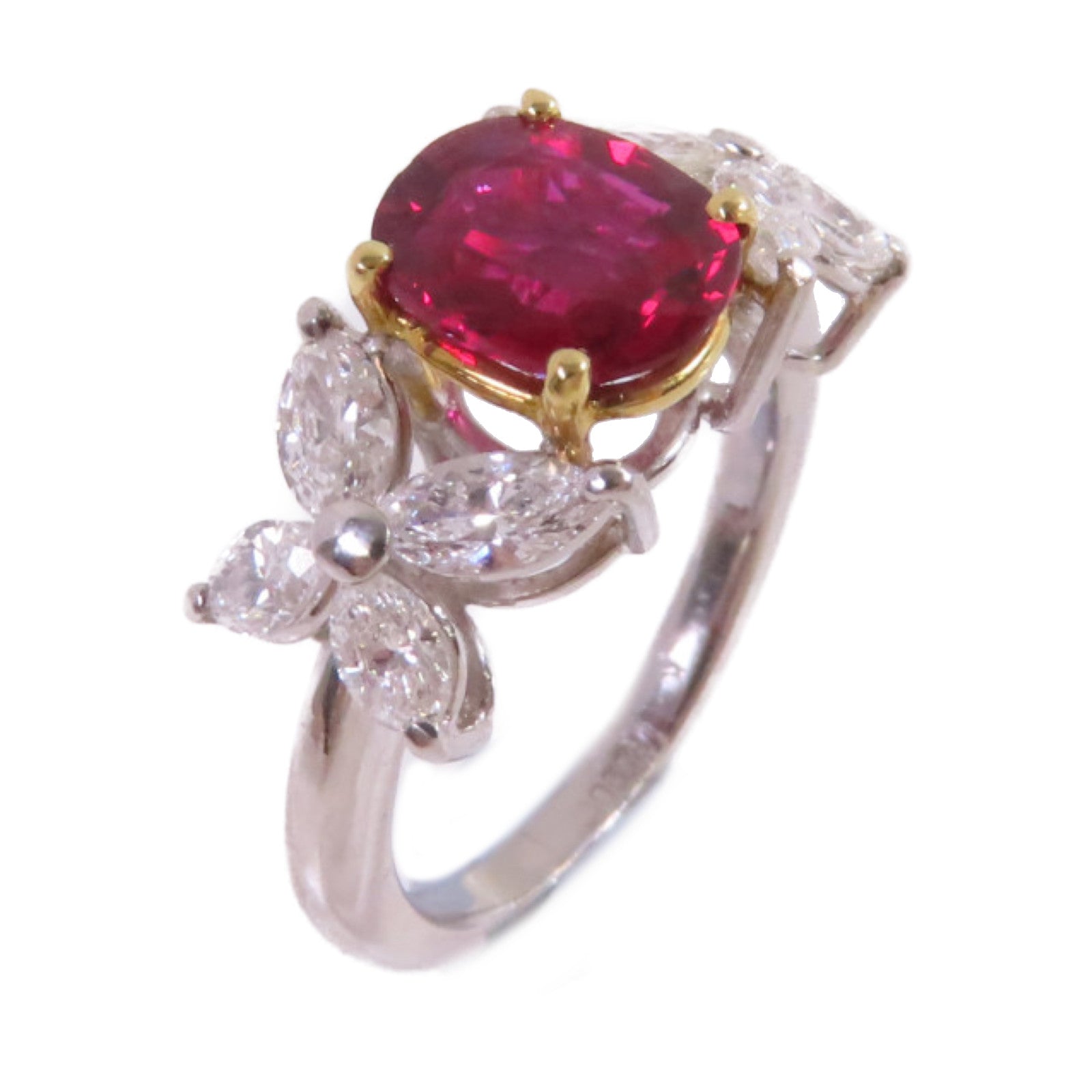 JEWELRY 18K黃金/PT900鉑金/1.43ct紅寶石/0.87ct鑚石Ruby Diamond Ring戒指US#4