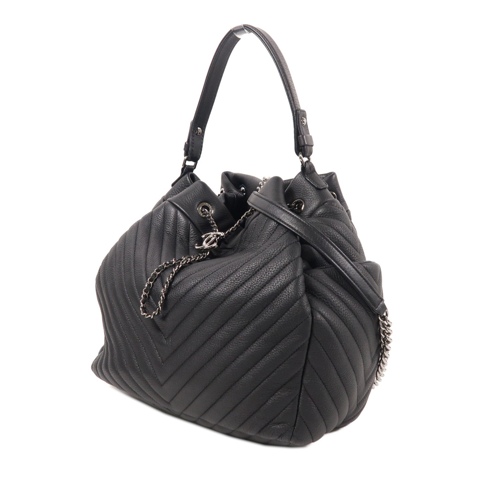 CHANEL 牛皮皮革2way Shoulder Bag銀扣鏈帶肩背袋