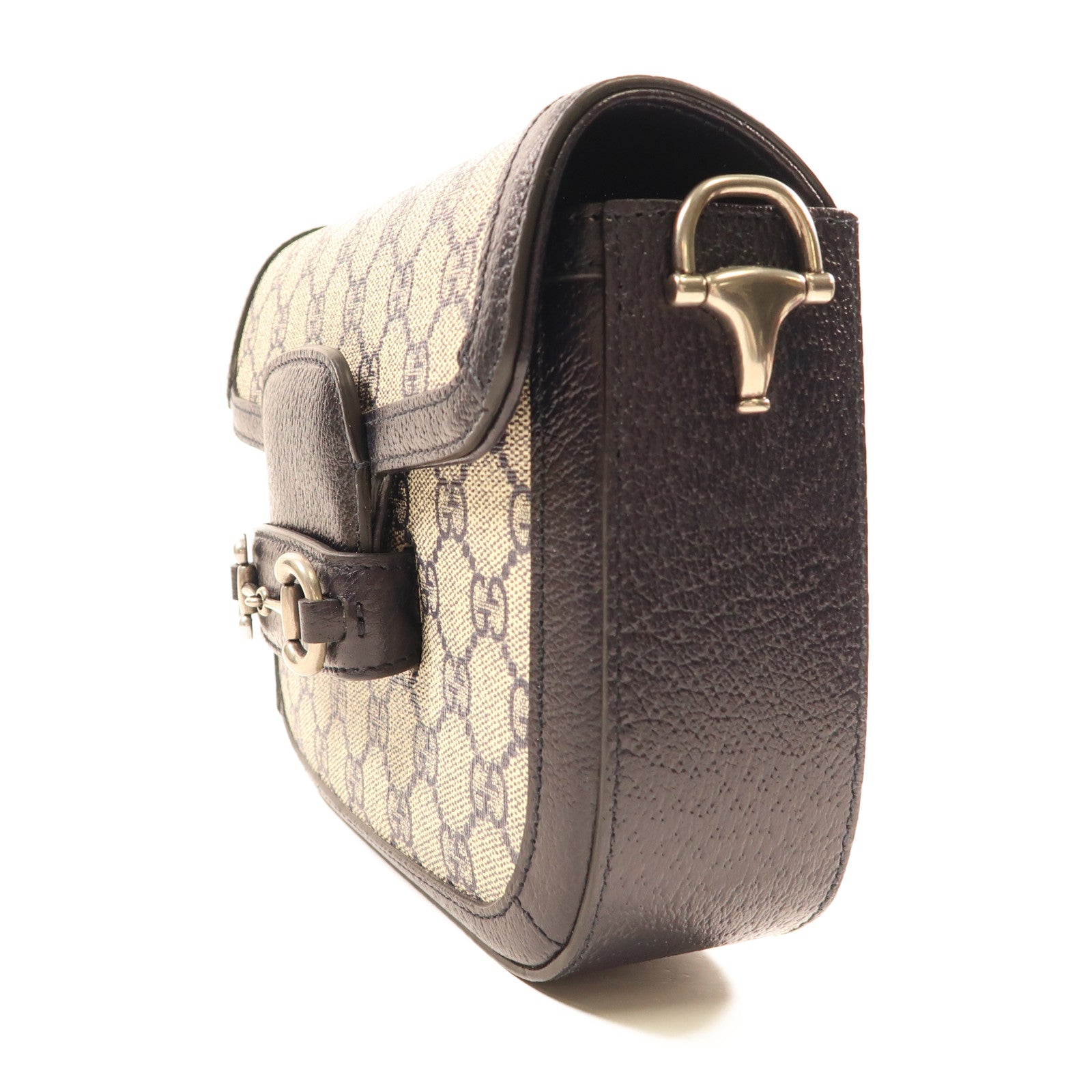 GUCCI 塗層帆布Horsebit 1955銀扣肩背袋