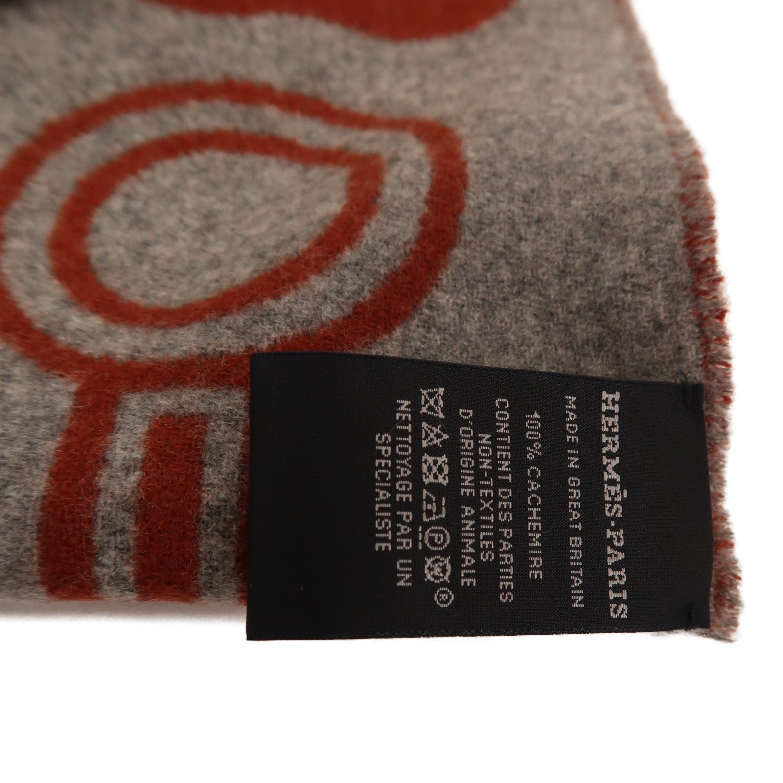 HERMES 羊絨Scarf圍巾灰色/紅色