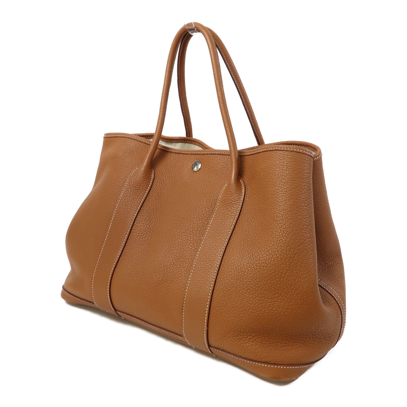 HERMES Negonda皮革Garden Party PM銀扣手挽袋金色