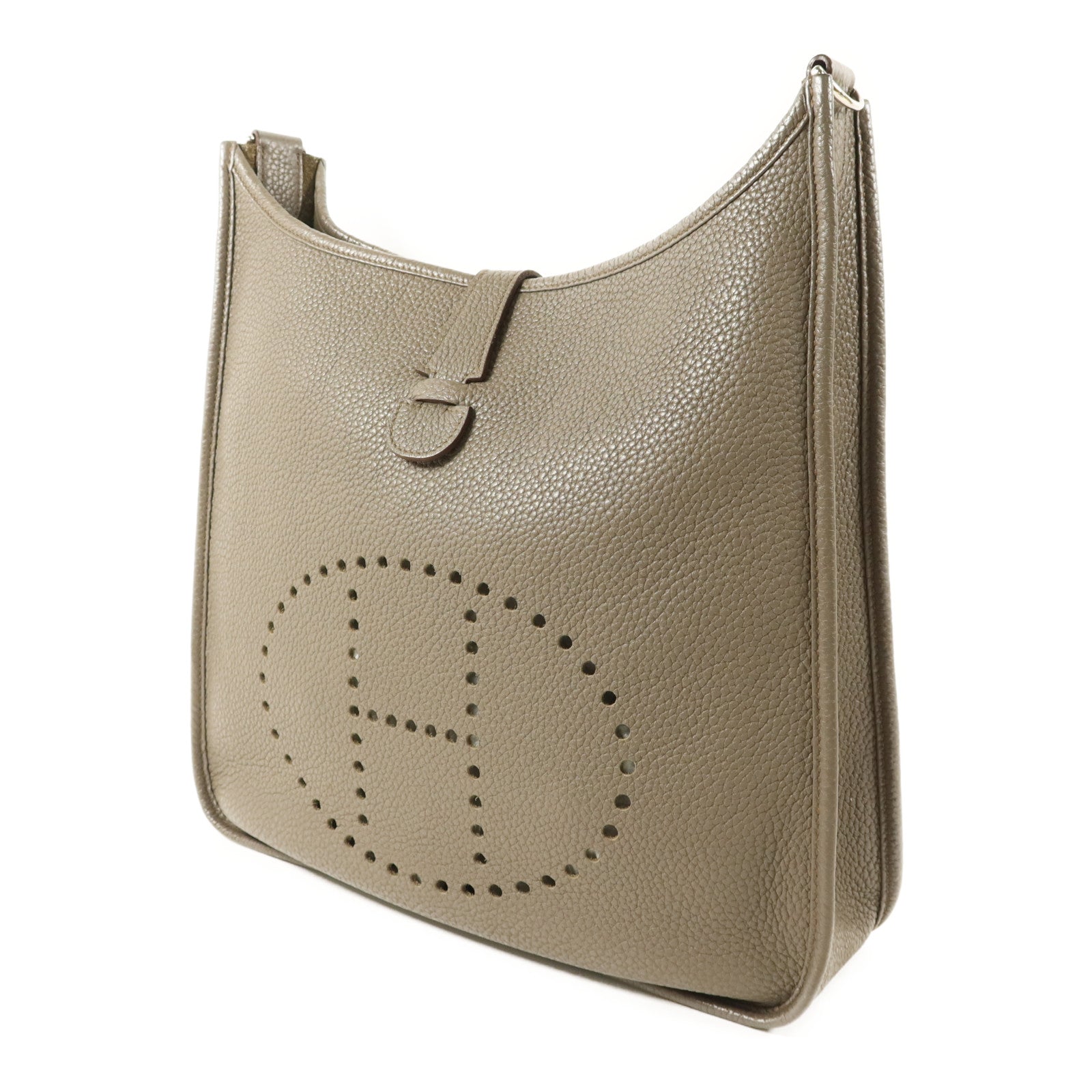 HERMES Clemence皮革Evelyne GM銀扣肩背袋Etoupe