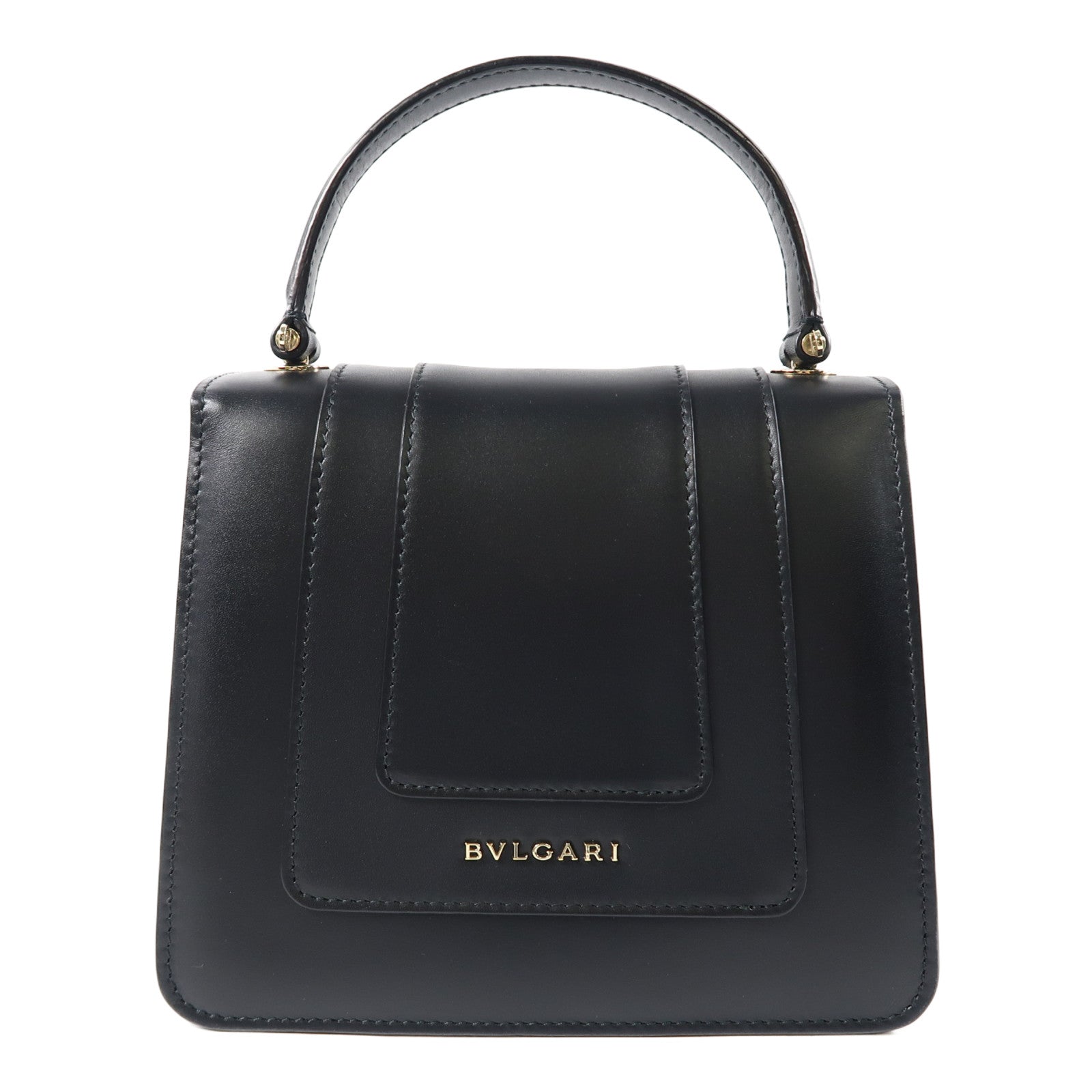 BVLGARI 牛皮皮革Serpenti Forever銀扣手挽肩背兩用袋黑色