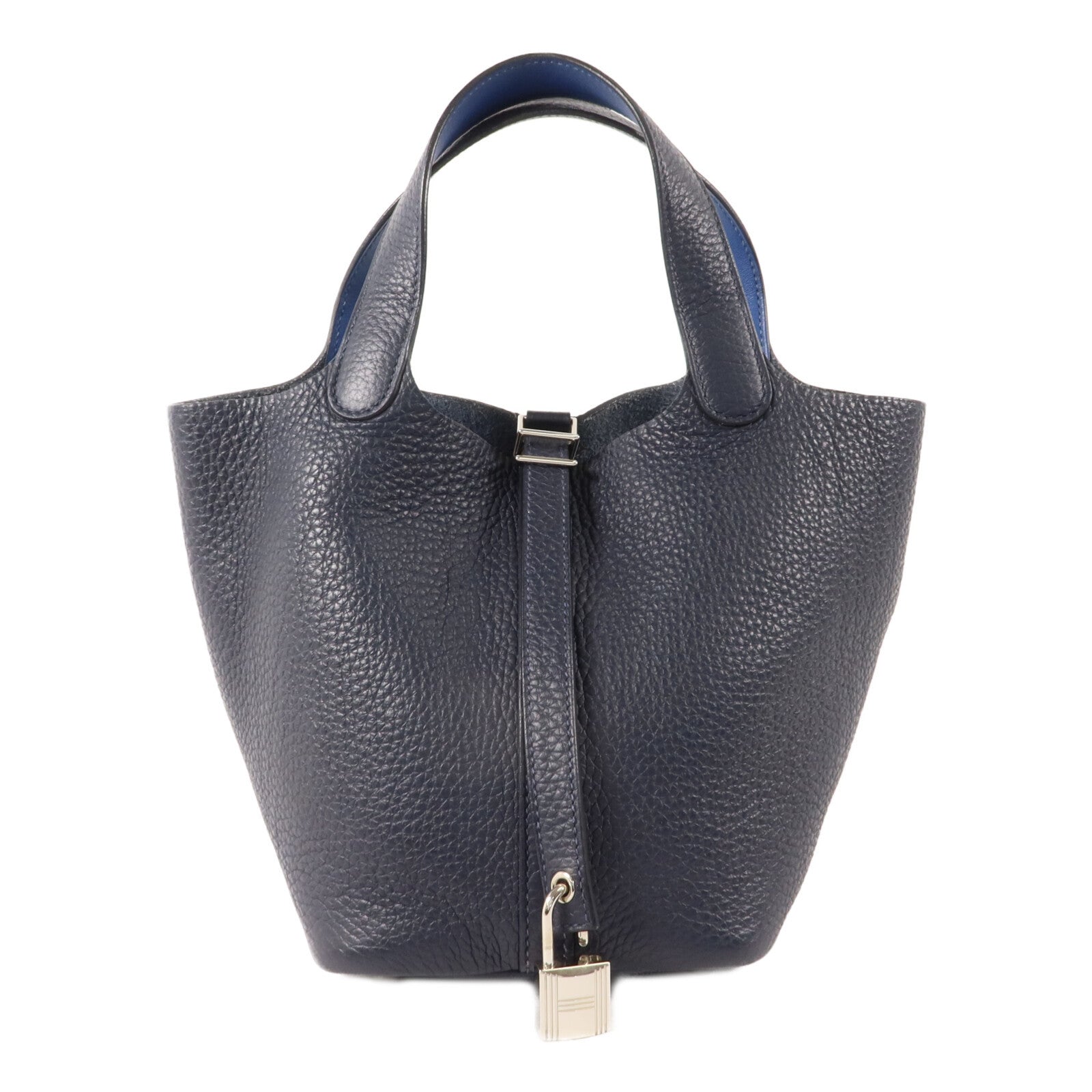 HERMES Clemence皮革Picotin PM手挽袋Bleu Nuit/Bleu Franc