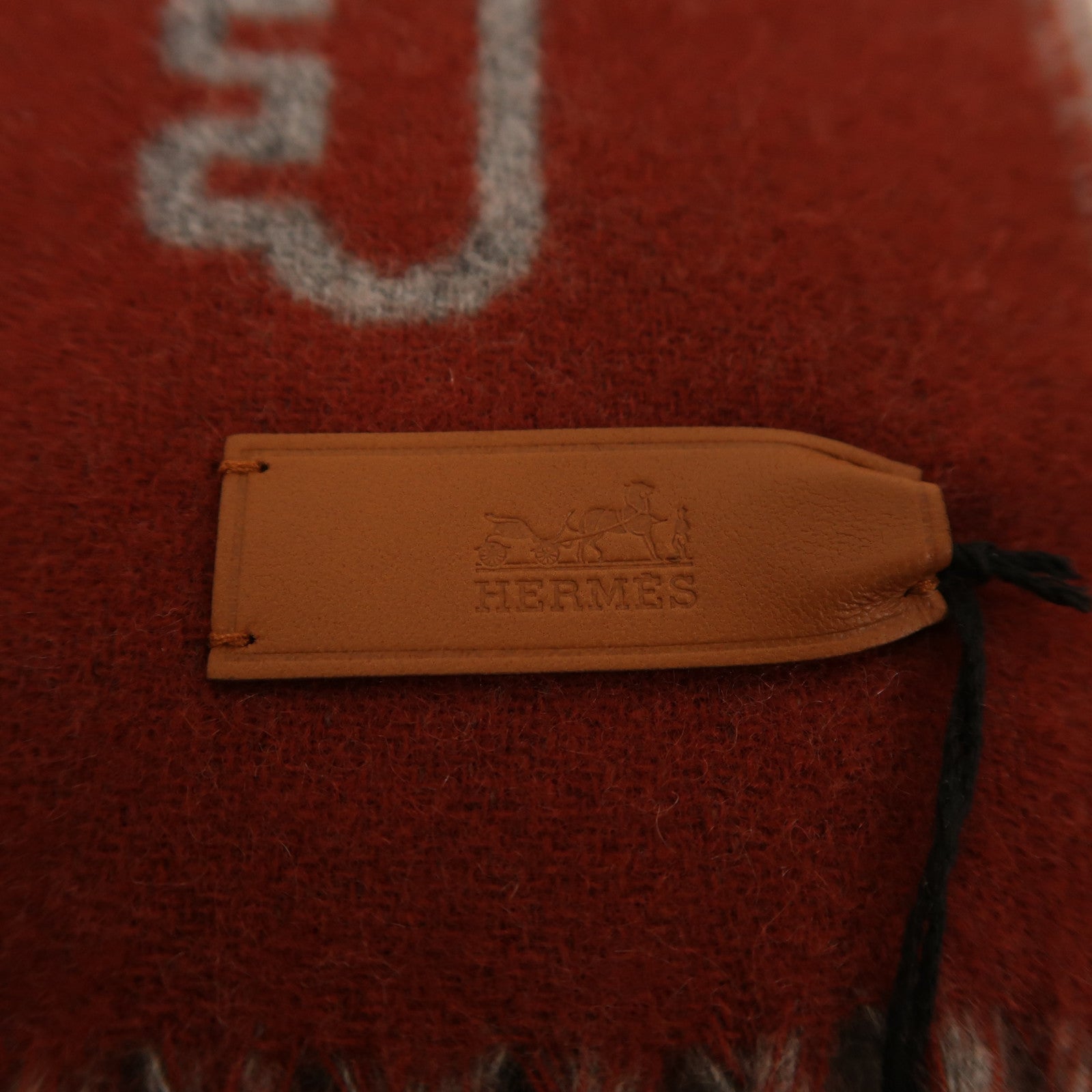 HERMES 羊絨Scarf圍巾灰色/紅色